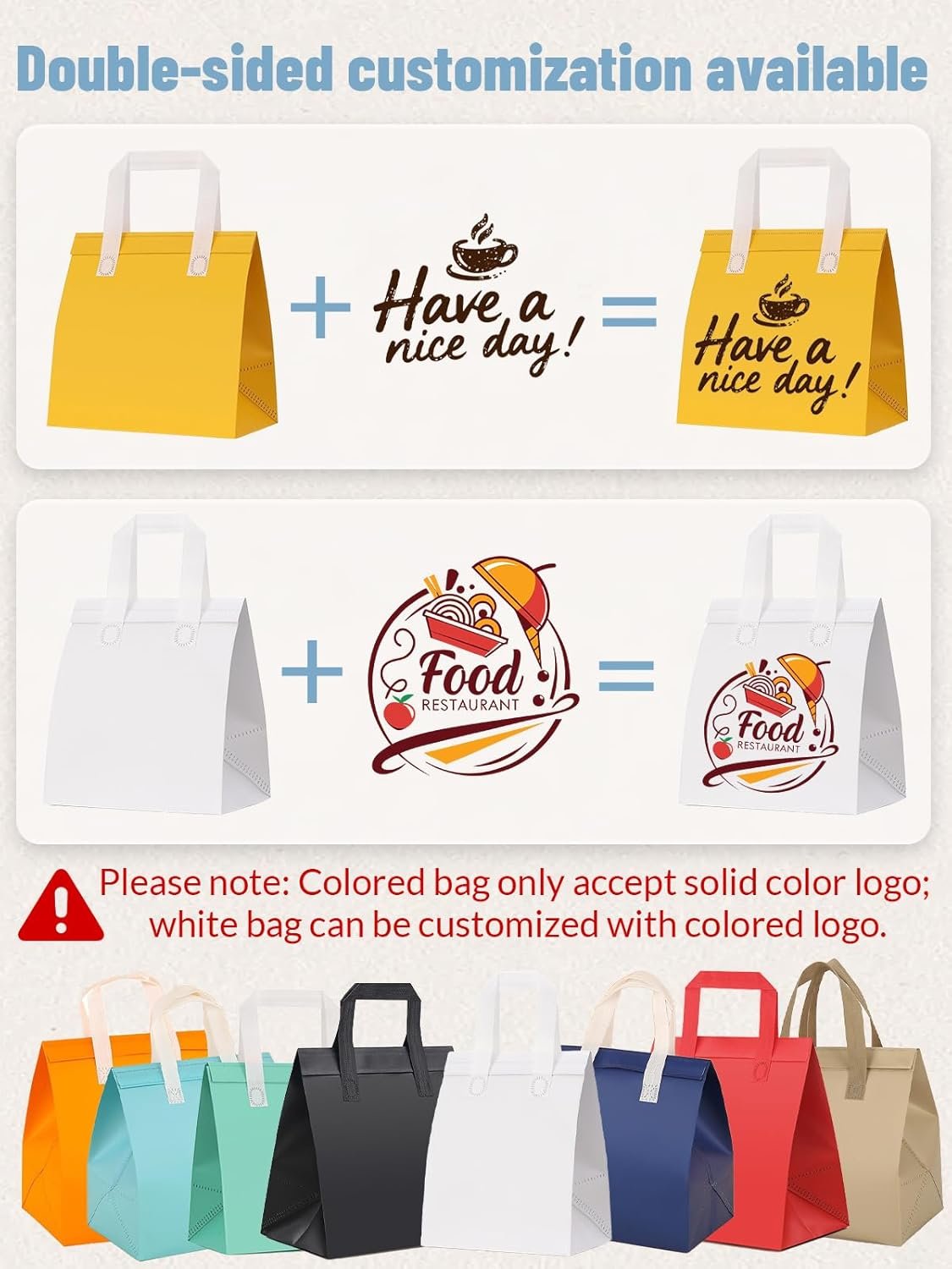 Marchio Bianco Borse Termiche Isolate per Asporto con Logo Personalizzato 100 Pz Riutilizzabili per Ristoranti dal Produttore Delivery Cibo Bevande Calde Fredde