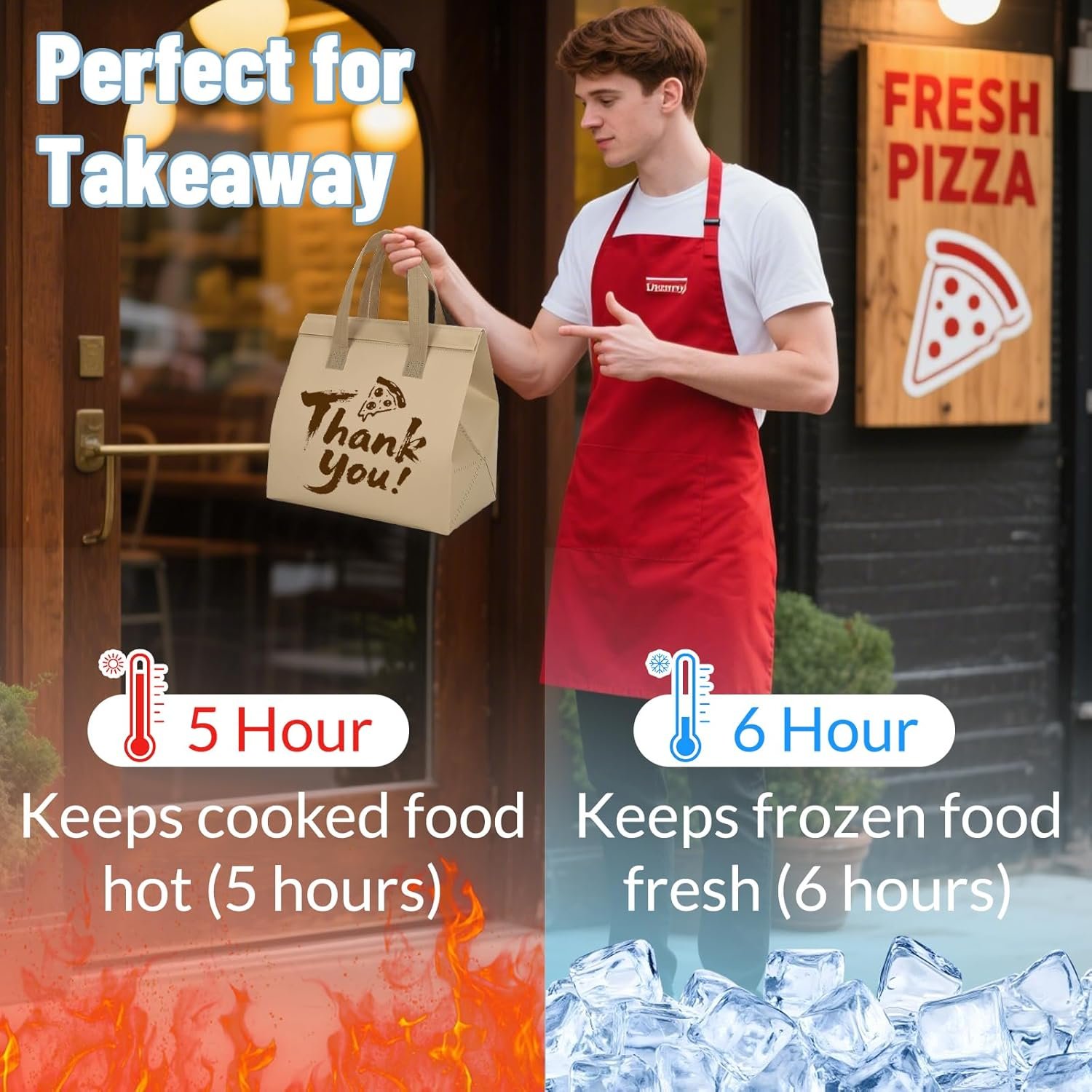 Marchio Bianco Borse Termiche Isolate per Asporto con Logo Personalizzato 100 Pz Riutilizzabili per Ristoranti dal Produttore Delivery Cibo Bevande Calde Fredde