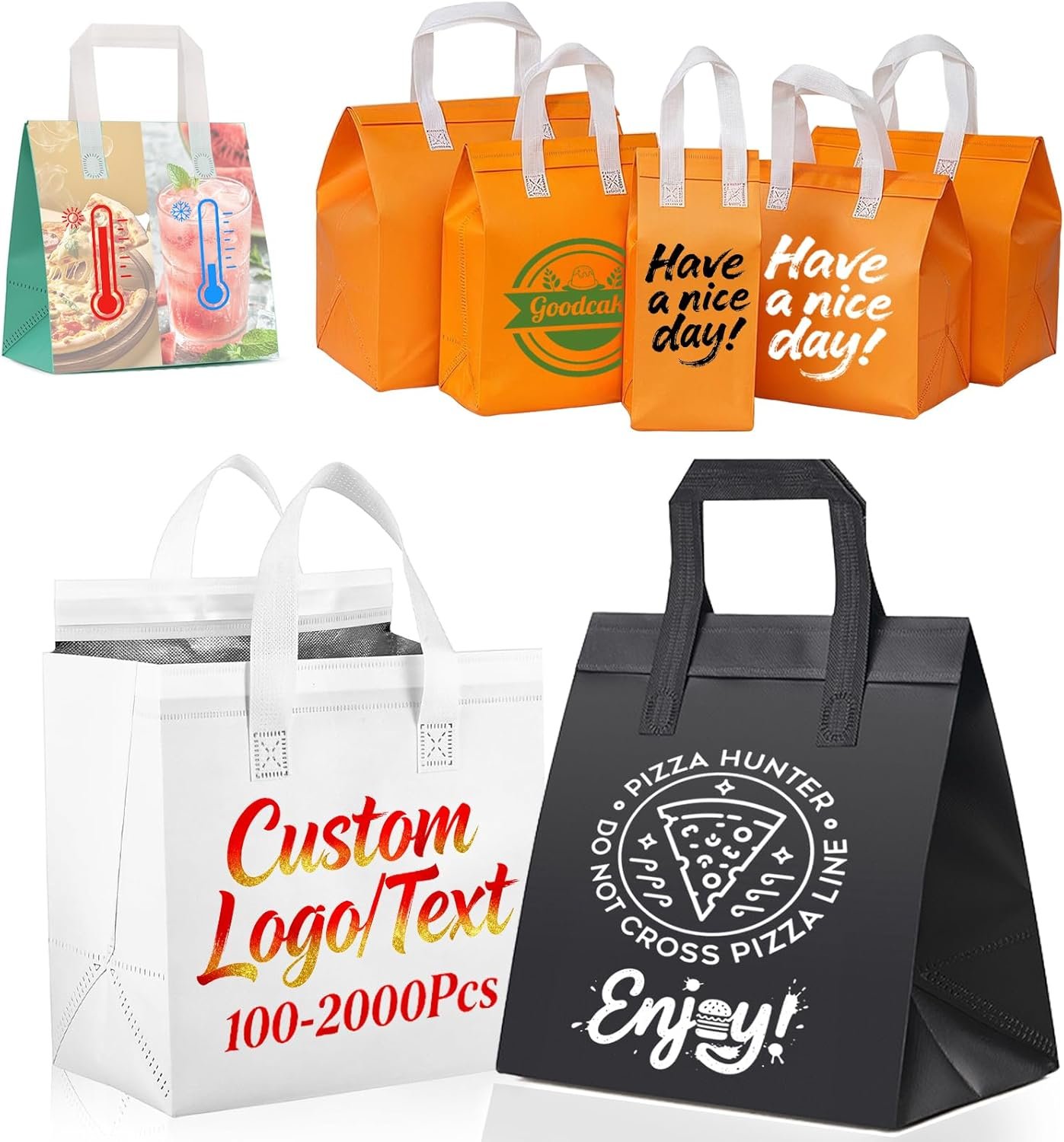 Marchio Bianco Borse Termiche Isolate per Asporto con Logo Personalizzato 100 Pz Riutilizzabili per Ristoranti dal Produttore Delivery Cibo Bevande Calde Fredde