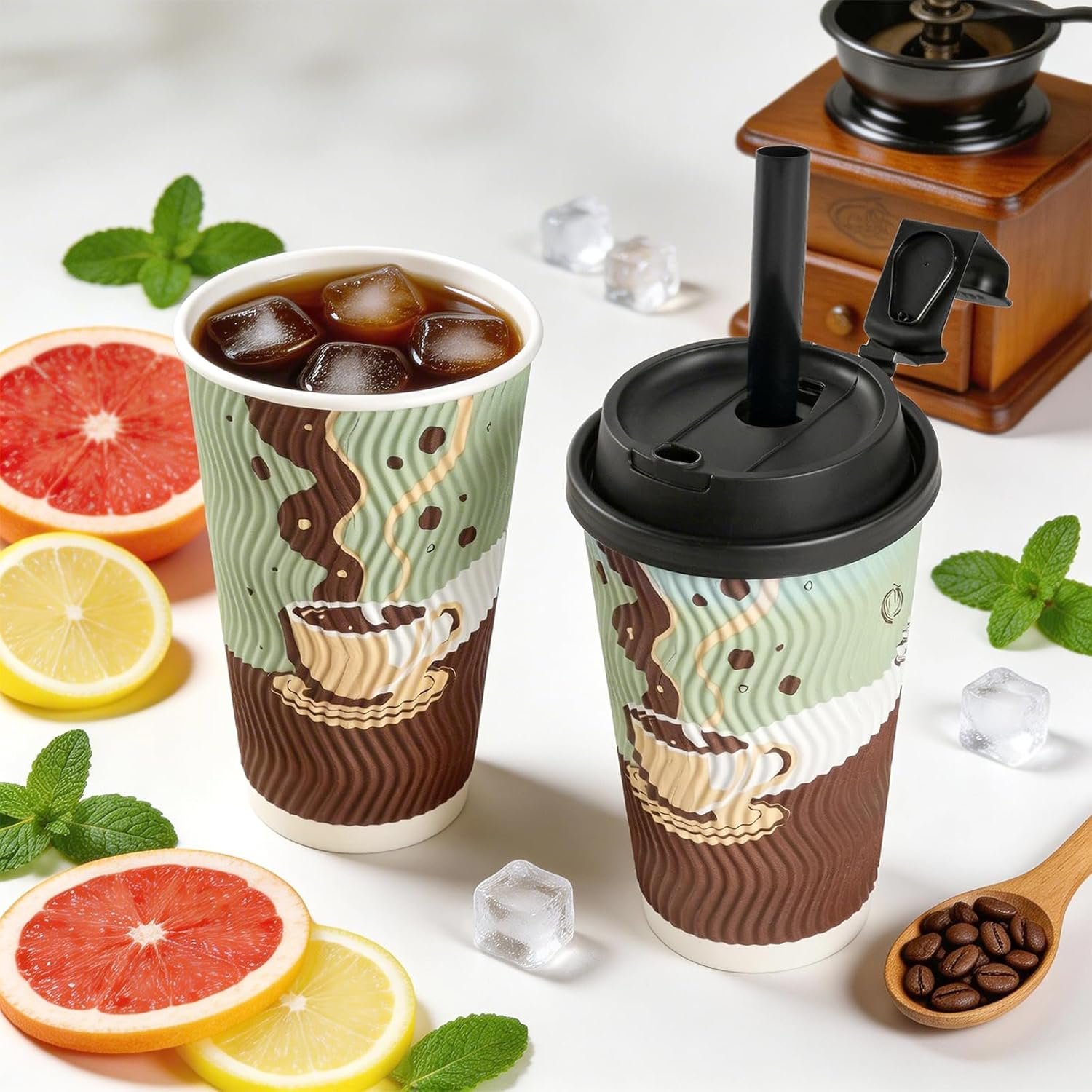 Marchio Bianco Tazze Caffè Monouso 16 oz con Coperchi Confezione 48 Isolati Pareti Corrugate Ondulate per Bevande Calde Fredde Da Asporto con Logo Personalizzato dal Fornitore