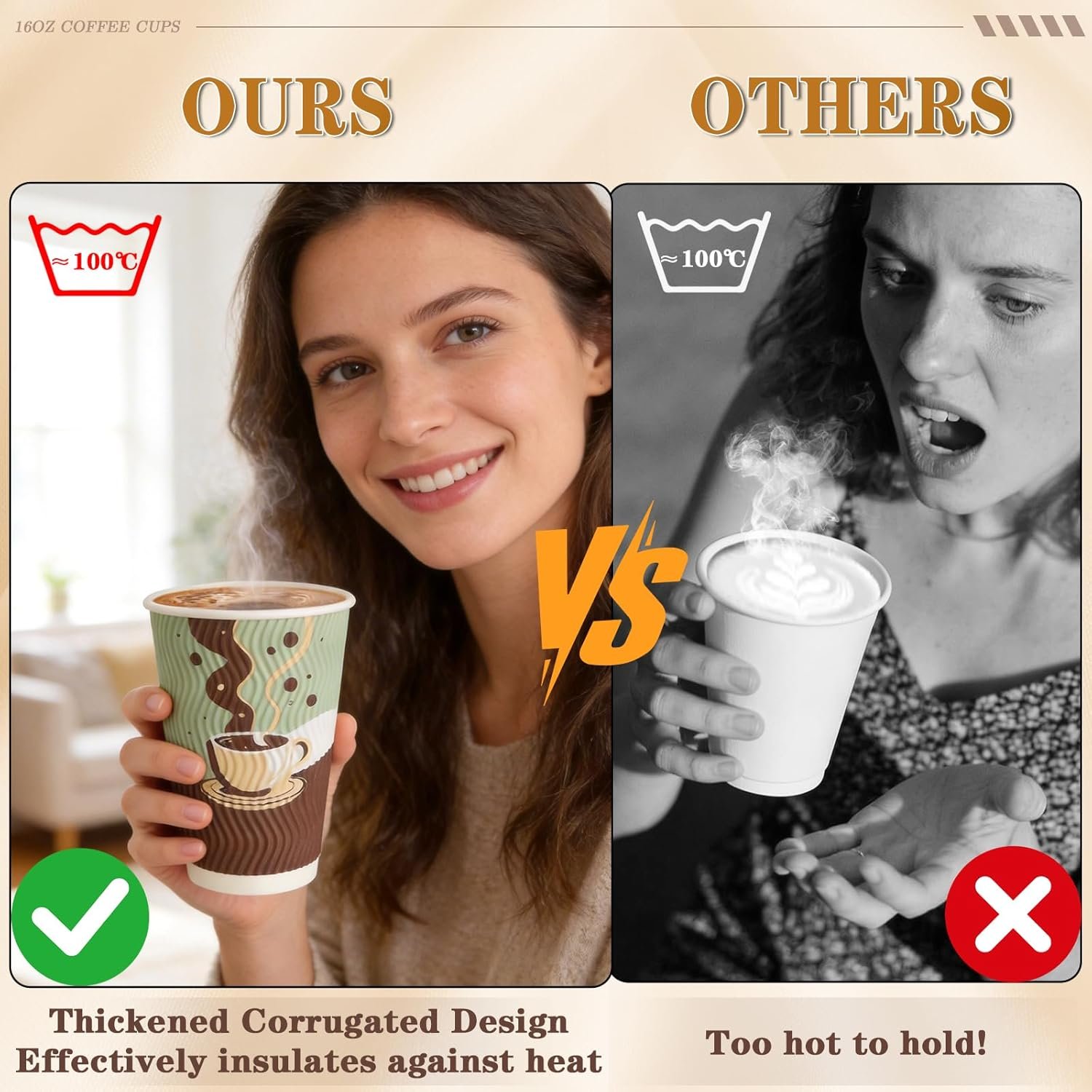 Marchio Bianco Tazze Caffè Monouso 16 oz con Coperchi Confezione 48 Isolati Pareti Corrugate Ondulate per Bevande Calde Fredde Da Asporto con Logo Personalizzato dal Fornitore