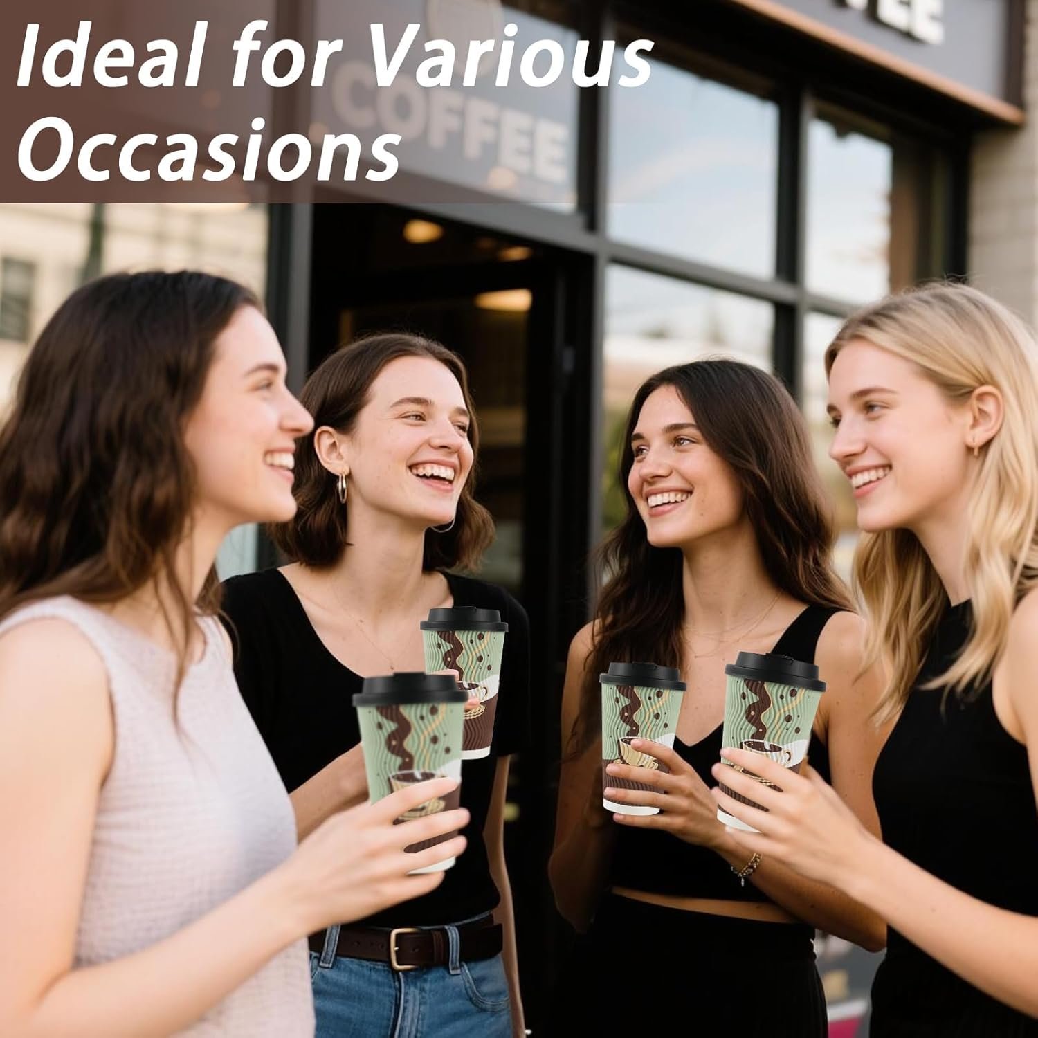 Marchio Bianco Tazze Caffè Monouso 16 oz con Coperchi Confezione 48 Isolati Pareti Corrugate Ondulate per Bevande Calde Fredde Da Asporto con Logo Personalizzato dal Fornitore