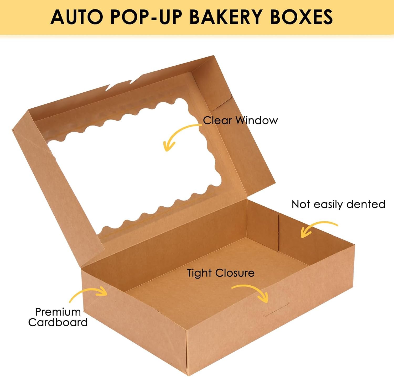 Logo Personalizzato 15pz Scatole Pop-Up per Pasticceria 12x8x2.5 Pollici con Finestra per Fragole Ricoperte di Cioccolato Donuts Pasticcini Marchio Bianco dal Produttore Marrone