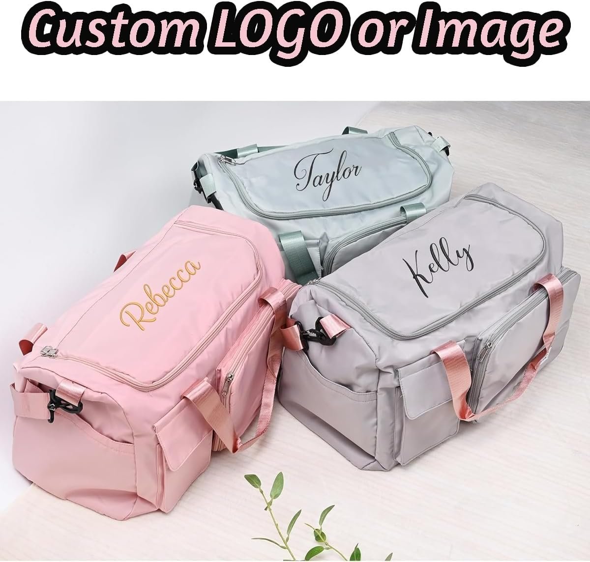 Marchio Bianco Borsa da Viaggio Weekender Duffel Grande Capacità Pieghevole con Logo Personalizzato Ricamato e Nome Separatore Asciutto Umedo e Comparto Scarpe per Uomo Donna Sport Danza Palestra del Produttore