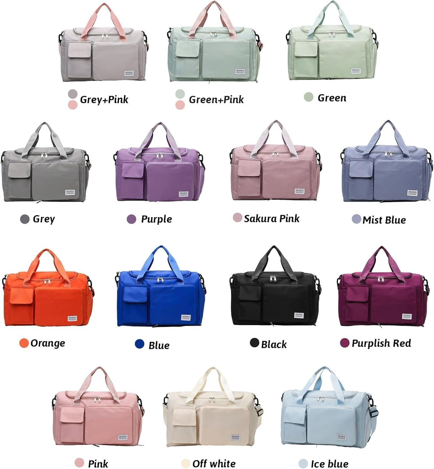 Marchio Bianco Borsa da Viaggio Weekender Duffel Grande Capacità Pieghevole con Logo Personalizzato Ricamato e Nome Separatore Asciutto Umedo e Comparto Scarpe per Uomo Donna Sport Danza Palestra del Produttore