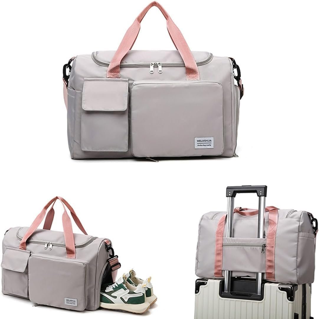 Marchio Bianco Borsa da Viaggio Weekender Duffel Grande Capacità Pieghevole con Logo Personalizzato Ricamato e Nome Separatore Asciutto Umedo e Comparto Scarpe per Uomo Donna Sport Danza Palestra del Produttore