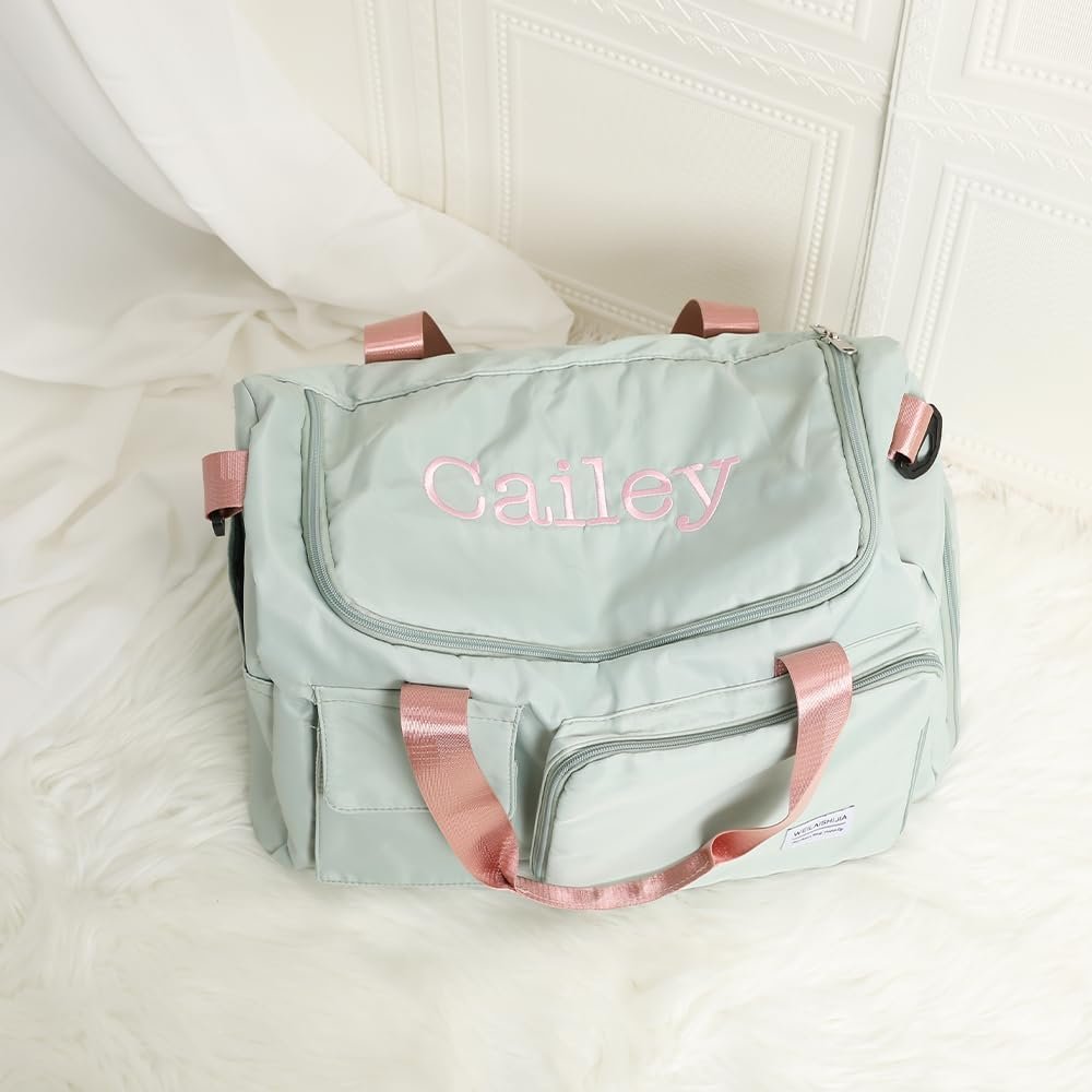 Marchio Bianco Borsa da Viaggio Weekender Duffel Grande Capacità Pieghevole con Logo Personalizzato Ricamato e Nome Separatore Asciutto Umedo e Comparto Scarpe per Uomo Donna Sport Danza Palestra del Produttore