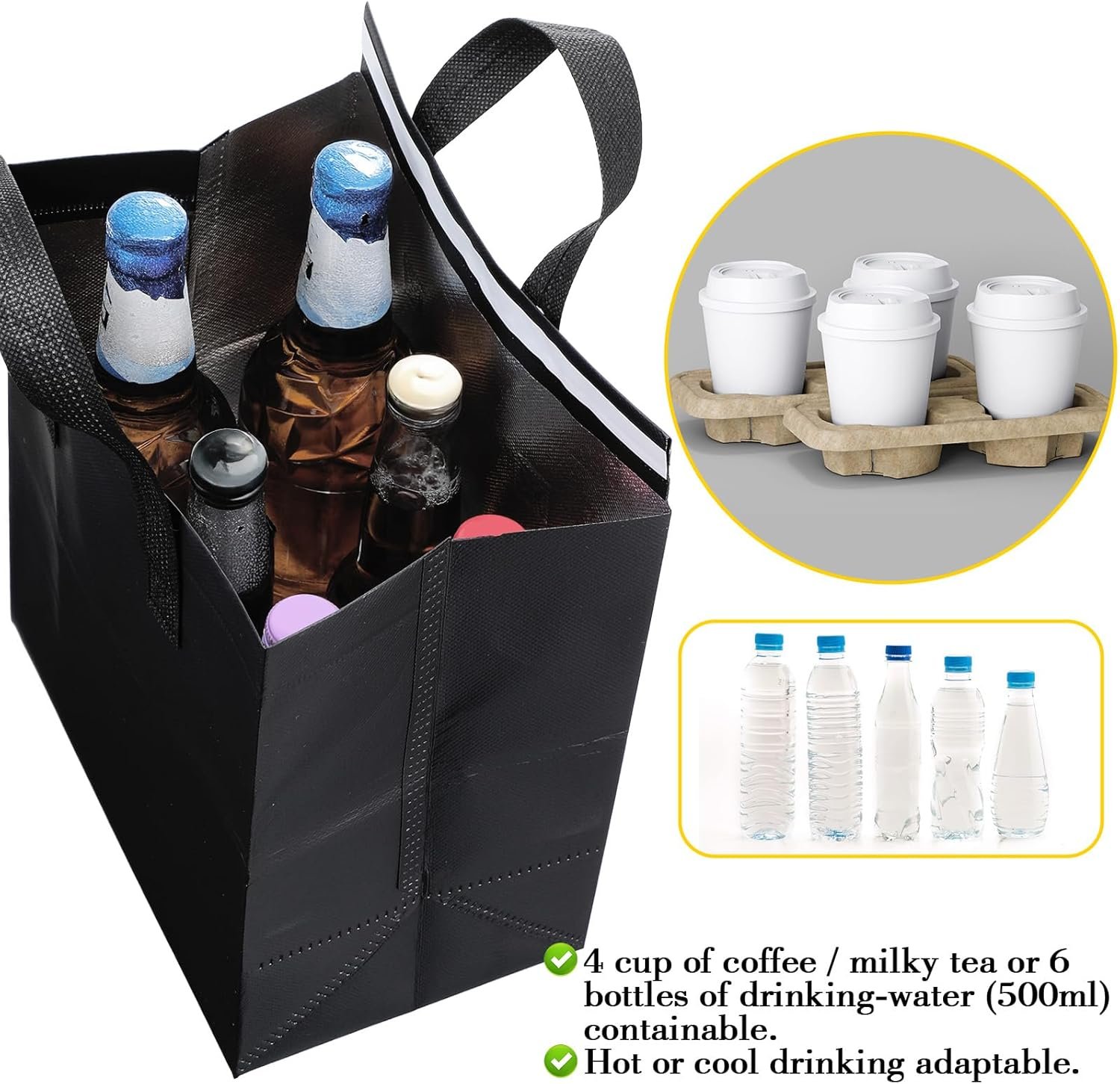 Marchio Bianco 50 Borse Termiche Isolate da Asporto con Isolamento Termico per Caffè Tè al Latte Cene Take Away Frutti di Mare Freschi Cibi Caldi o Freddi per Ristoranti Negozi al Dettaglio Picnic BBQ Nero con Logo Personalizzato dal Produttore