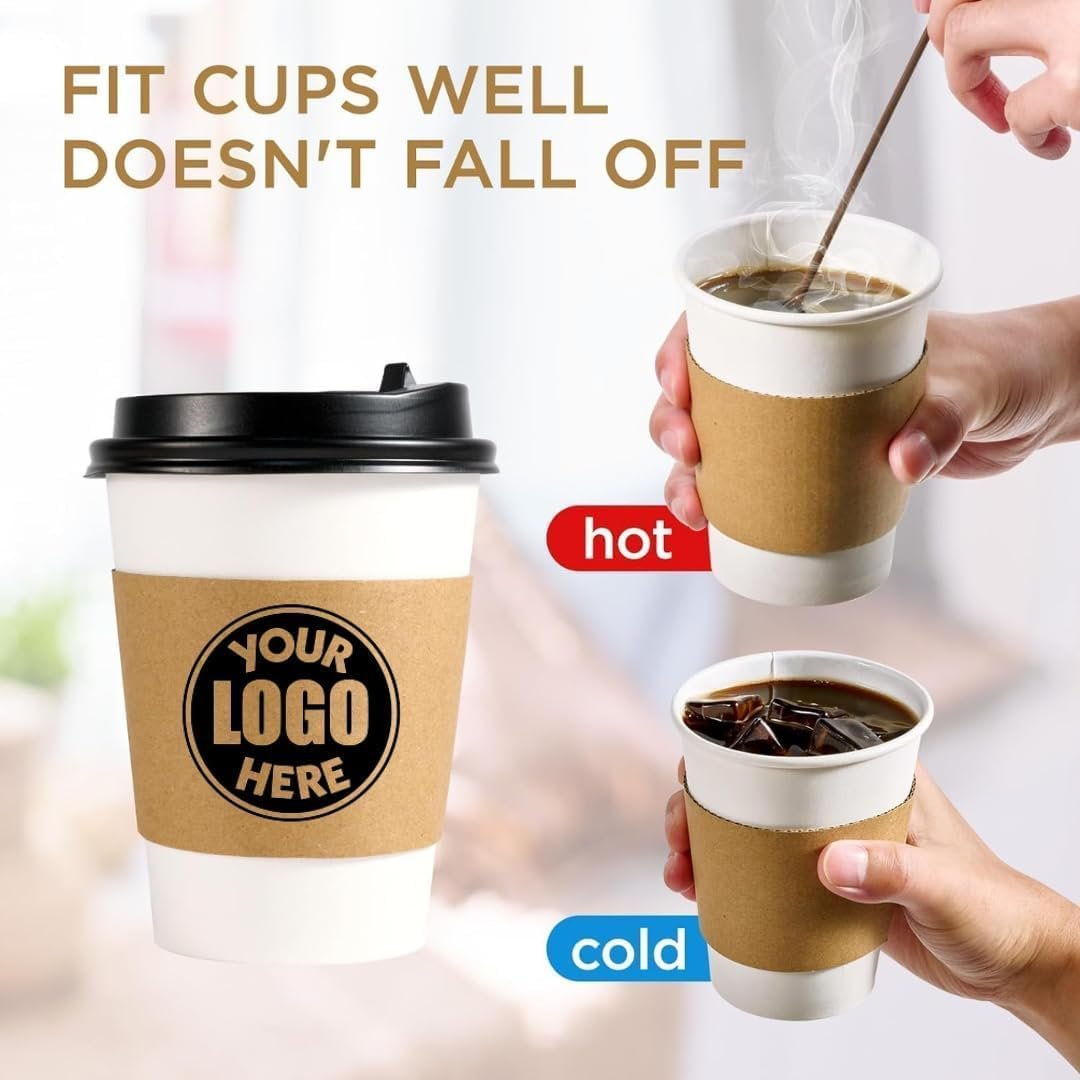 Fornitore Manichette Kraft con Logo Personalizzato per Tazze Caffè Monouso 12-20 oz Marchio Bianco 100 pz