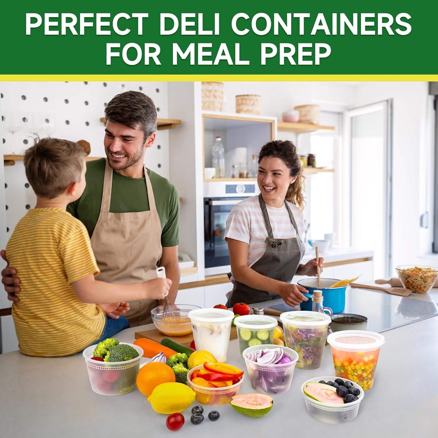 Logo Personalizzato 50 Set Contenitori Deli da 32 oz Marchio Bianco con Coperchi Ermetici in Plastica Senza BPA per Asporto Conservazione Alimenti Preparazione Pasti Sicuri per Congelatore Microonde Lavastoviglie Fornitore
