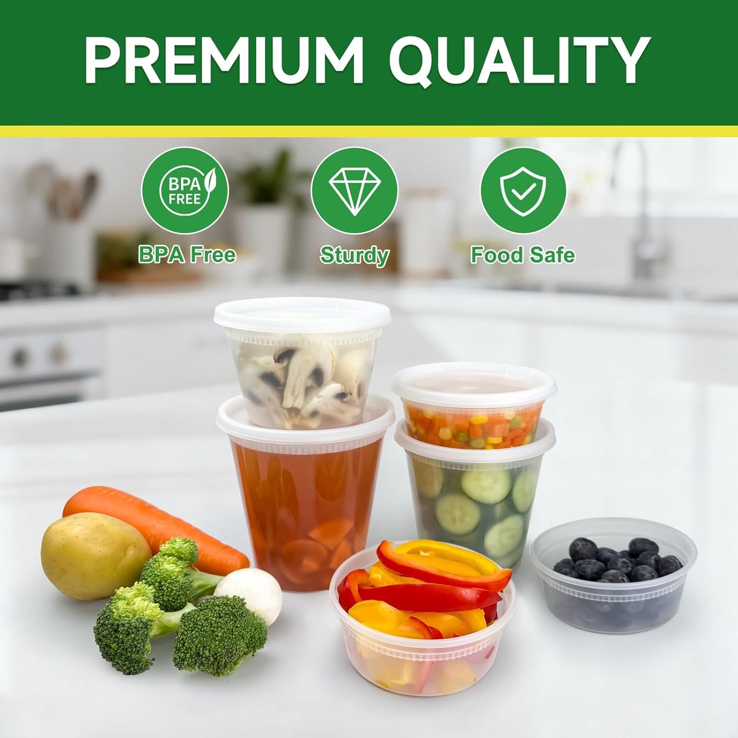 Logo Personalizzato 50 Set Contenitori Deli da 32 oz Marchio Bianco con Coperchi Ermetici in Plastica Senza BPA per Asporto Conservazione Alimenti Preparazione Pasti Sicuri per Congelatore Microonde Lavastoviglie Fornitore