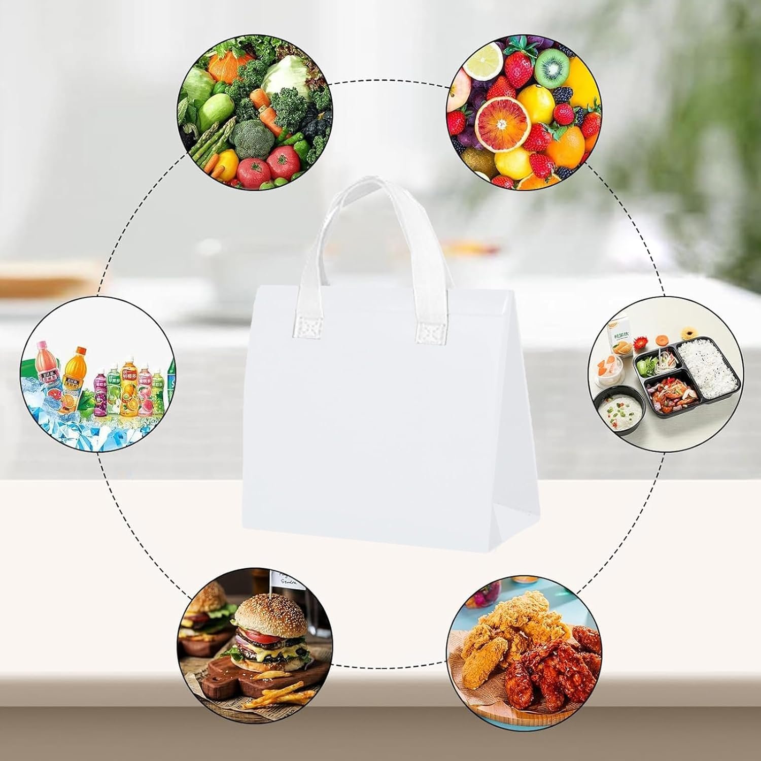 Logo Personalizzato 25 Pz Borse Termiche Isolate Take Away Bulk 6 x 9.5 x 10 Inch Bianche Marchio Bianco Monouso per Cibi Caldi e Freddi Food Delivery Fornitore