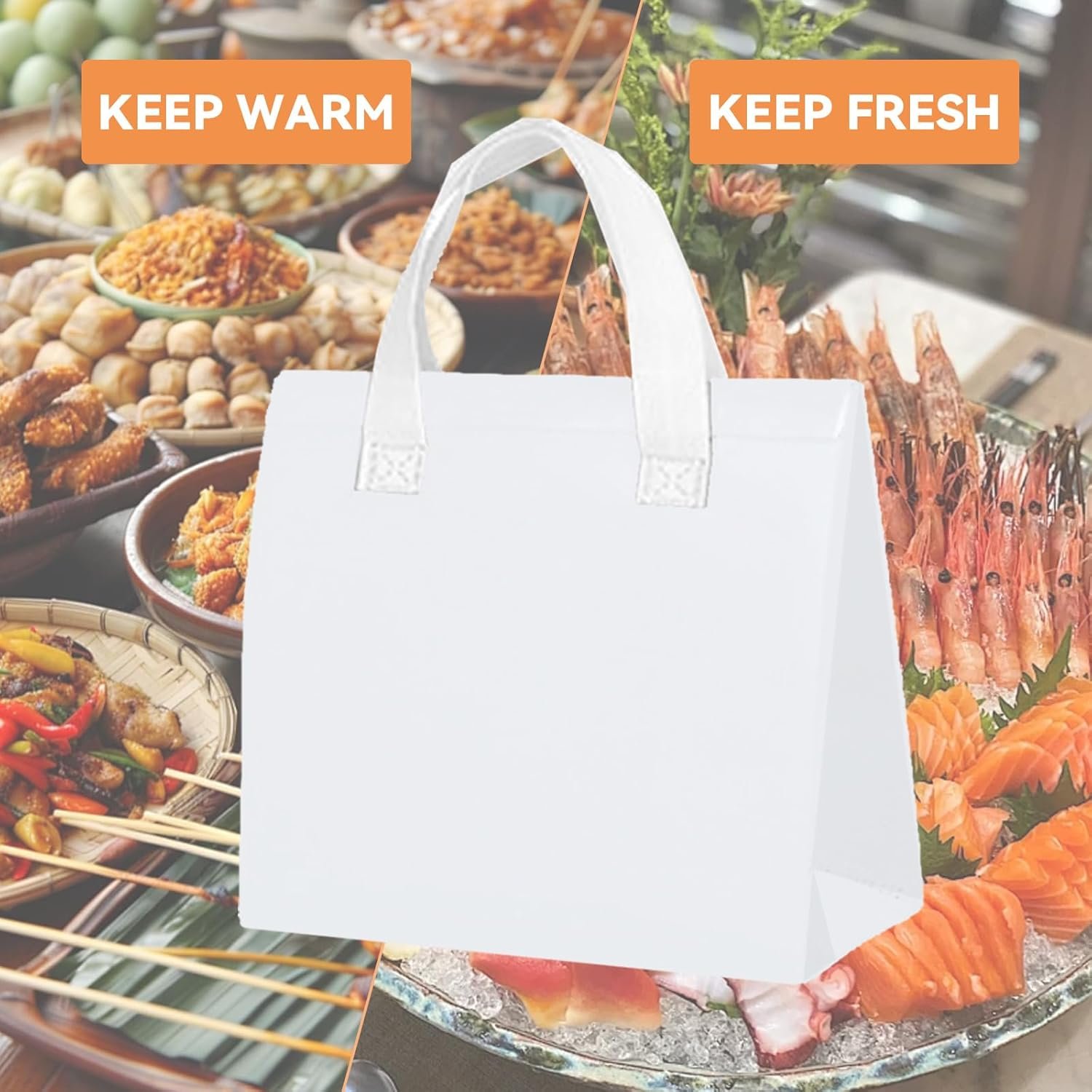 Logo Personalizzato 25 Pz Borse Termiche Isolate Take Away Bulk 6 x 9.5 x 10 Inch Bianche Marchio Bianco Monouso per Cibi Caldi e Freddi Food Delivery Fornitore
