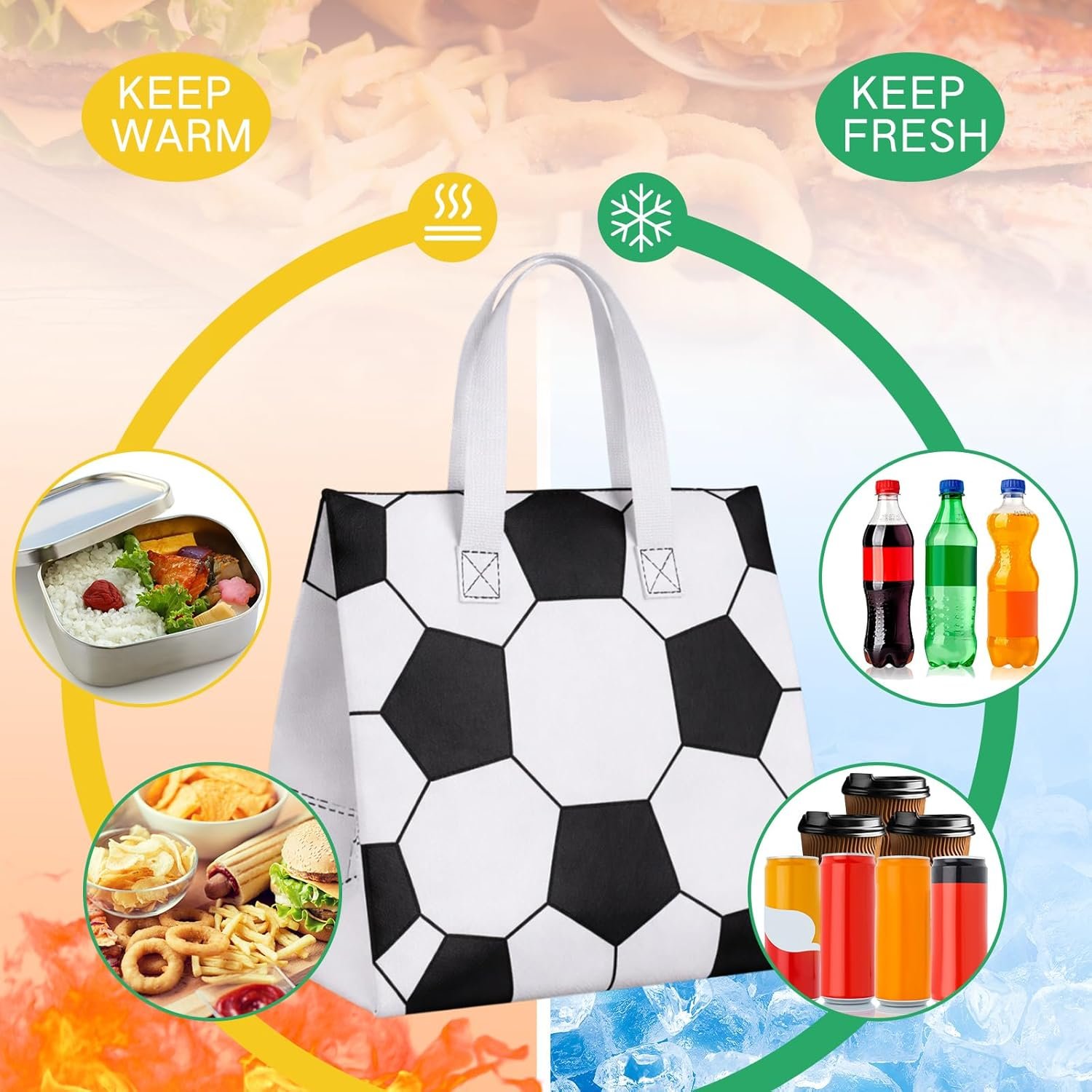 Logo Personalizzato 50 Pezzi Borse Termiche Isolate a Tema Calcio per Consegne Cibo Pizza Biscotti Alimenti Caldi Freddi, Marchio Bianco Tote Asporto Senior Night Festa Sportiva, Produttore 24 x 24 x 15 cm