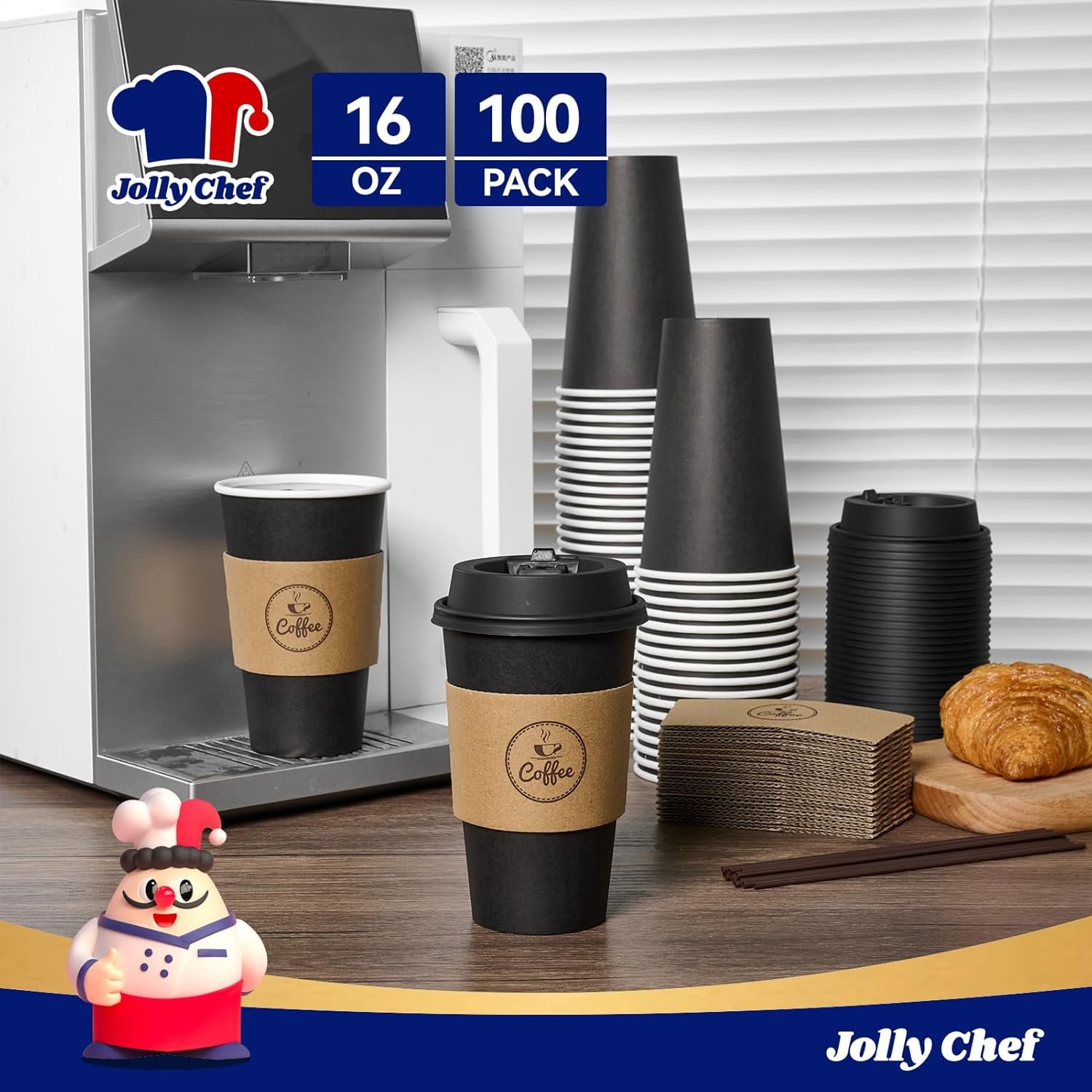 Logo Personalizzato Tazze da Caffè 16 oz Marchio Bianco 100 pz Monouso Nere in Carta per Bevande Calde con Coperchi Manicotti e Bastoncini dal Produttore