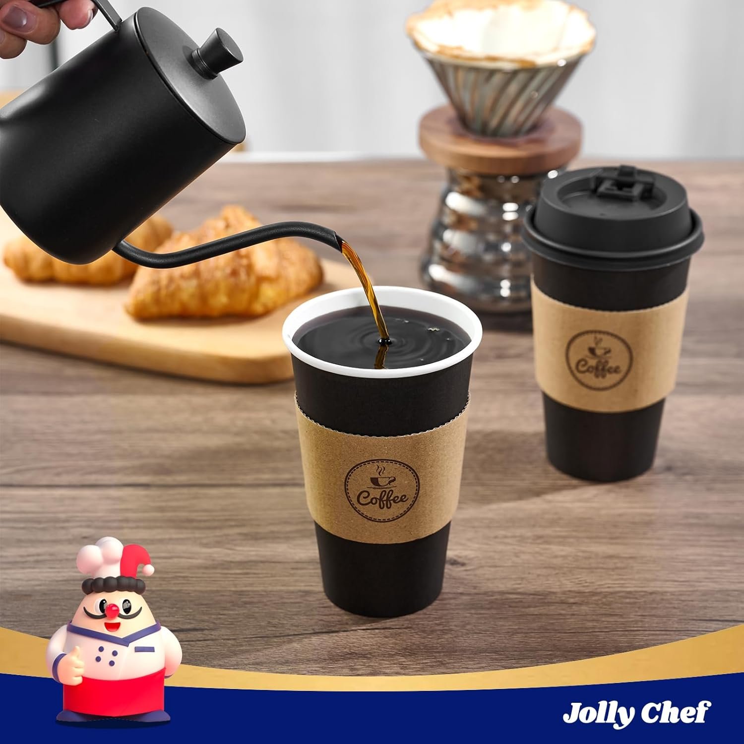 Logo Personalizzato Tazze da Caffè 16 oz Marchio Bianco 100 pz Monouso Nere in Carta per Bevande Calde con Coperchi Manicotti e Bastoncini dal Produttore