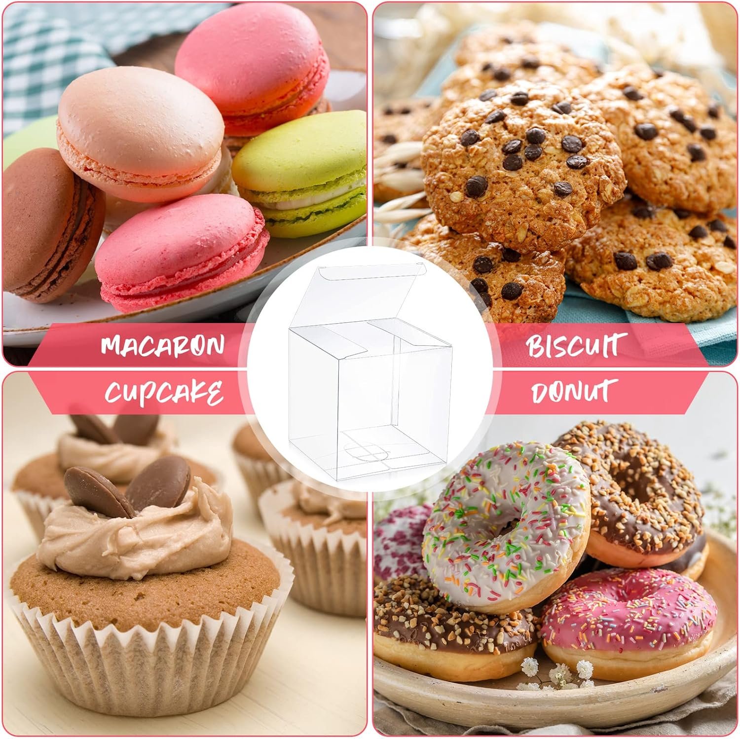 Marchio Bianco Scatole Trasparenti PVC 100 Pezzi 4 x 4 x 4 Pollici con Logo Personalizzato per Confetti Cupcake Macaron Festa Matrimonio Baby Shower Ritorno Scuola Fornitore