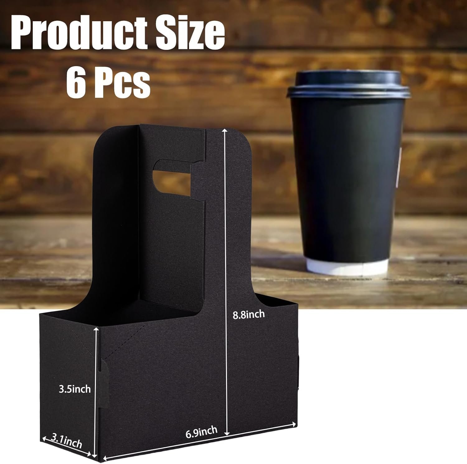 Marchio Bianco Portabicchieri 2/4 Tazze con Maniglia da Produttore Cartone Kraft Robusto Nero Monouso per Bevande Calde/Fredde Consegne Asporto Feste Logo Personalizzato Confezione 6
