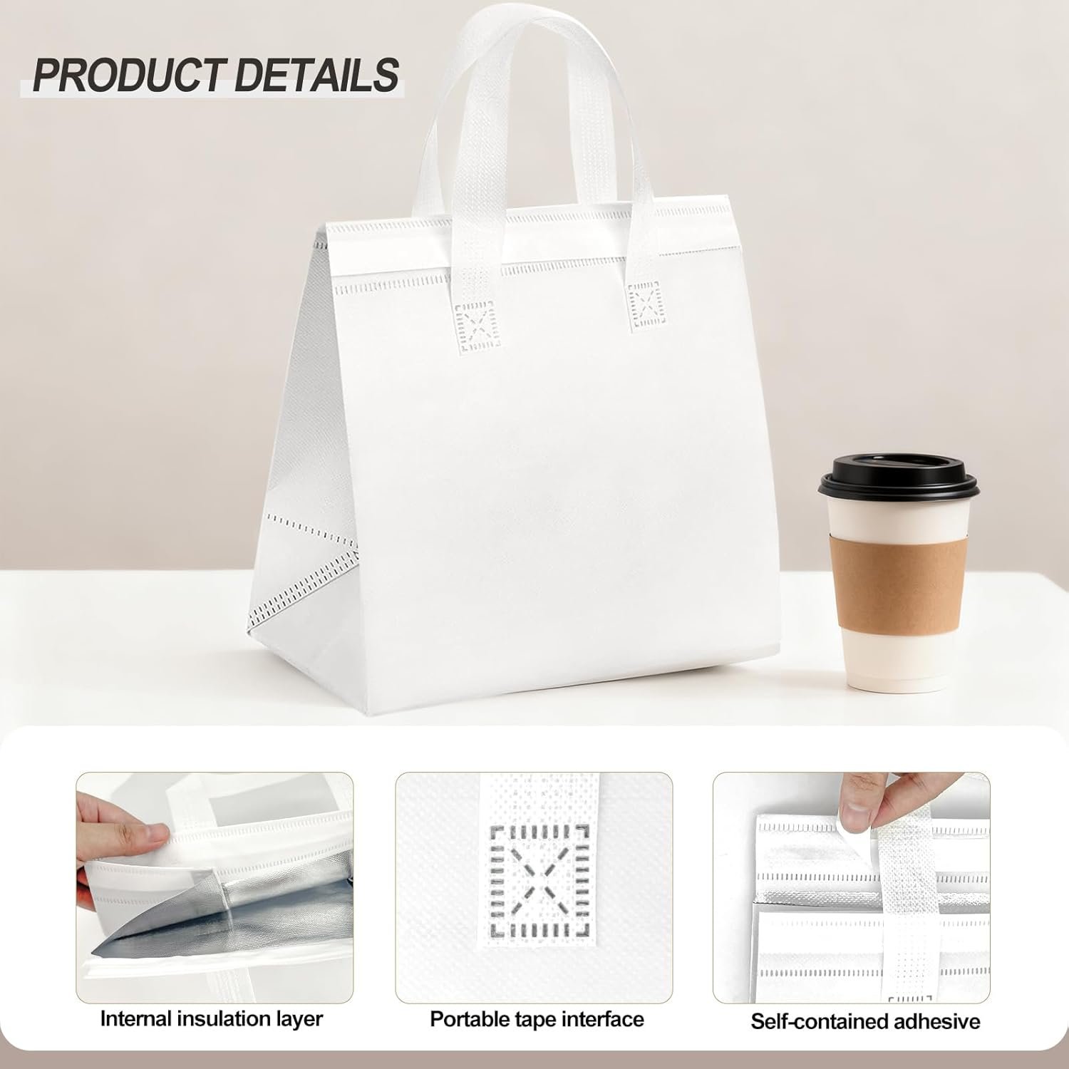 Borse a Marchio Bianco Termiche Isolate per Asporto 120 Pz all'Ingrosso per Cibi Caldi Freddi Caffè Tè BBQ Catering Ristoranti Picnic con Logo Personalizzato Produttore Diretto