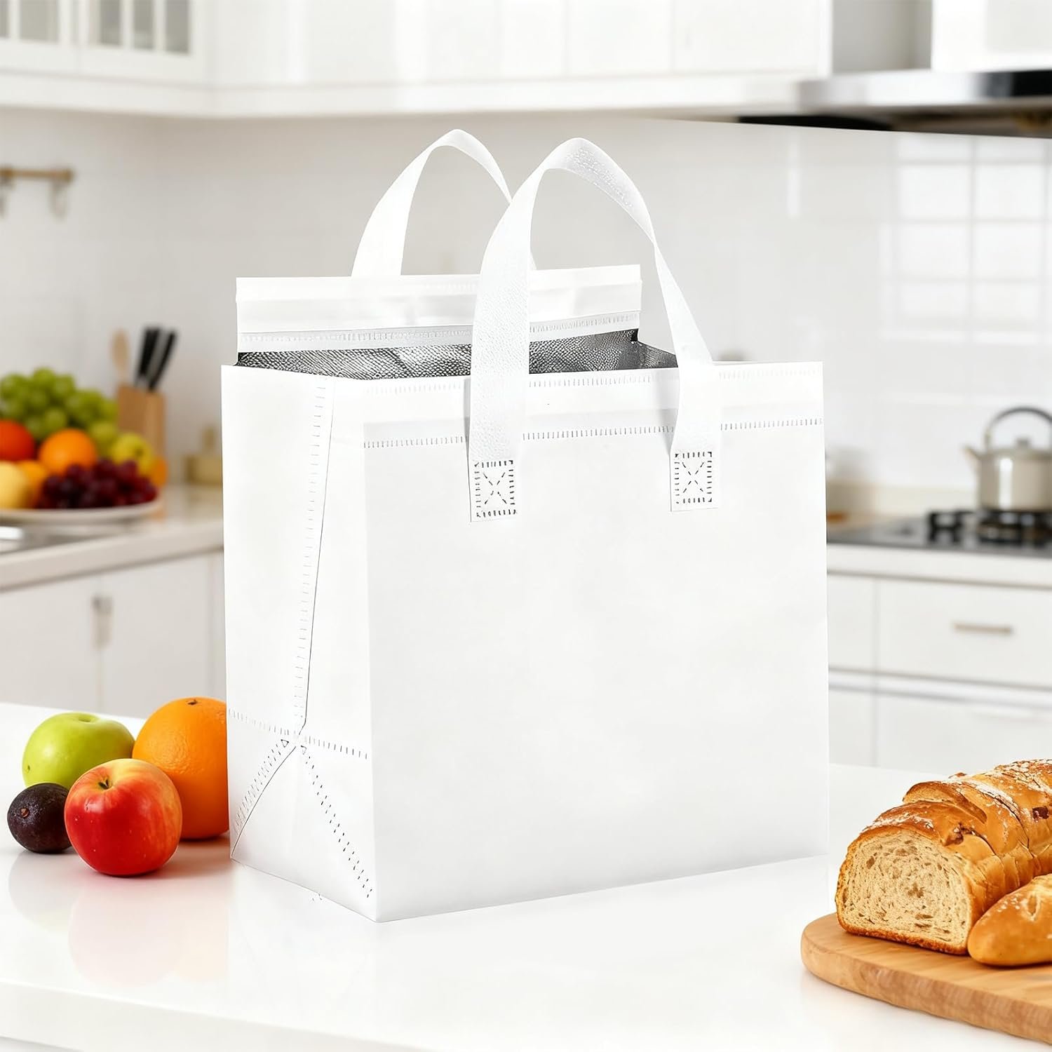 Borse a Marchio Bianco Termiche Isolate per Asporto 120 Pz all'Ingrosso per Cibi Caldi Freddi Caffè Tè BBQ Catering Ristoranti Picnic con Logo Personalizzato Produttore Diretto