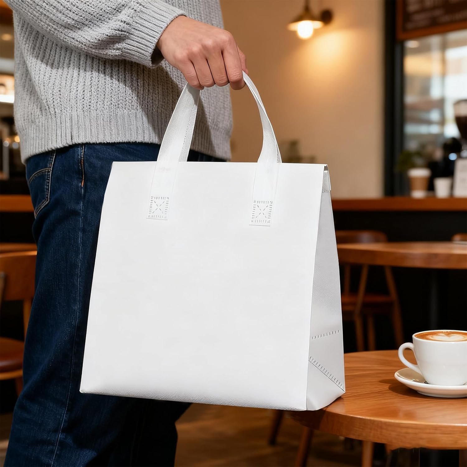 Borse a Marchio Bianco Termiche Isolate per Asporto 120 Pz all'Ingrosso per Cibi Caldi Freddi Caffè Tè BBQ Catering Ristoranti Picnic con Logo Personalizzato Produttore Diretto
