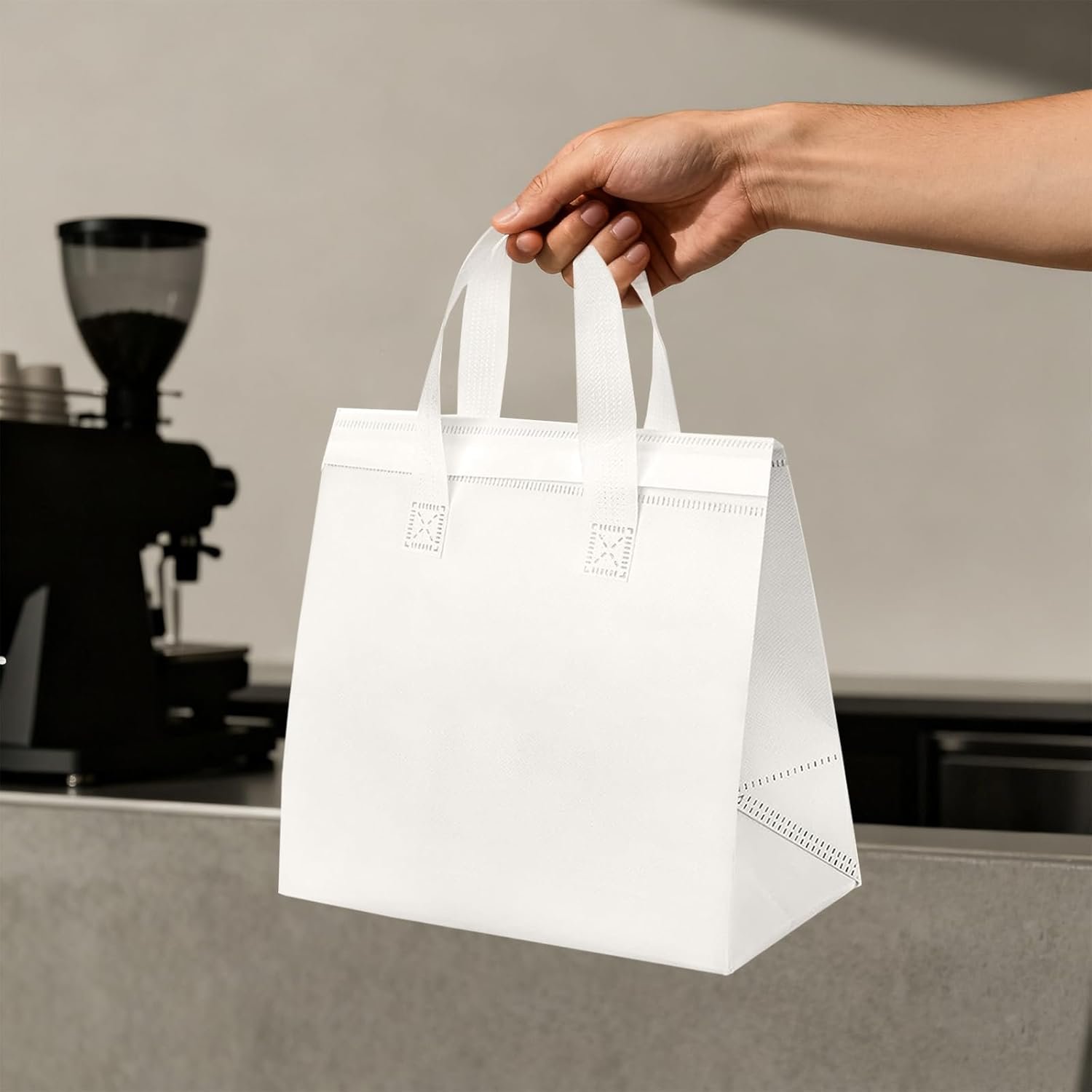 Borse a Marchio Bianco Termiche Isolate per Asporto 120 Pz all'Ingrosso per Cibi Caldi Freddi Caffè Tè BBQ Catering Ristoranti Picnic con Logo Personalizzato Produttore Diretto