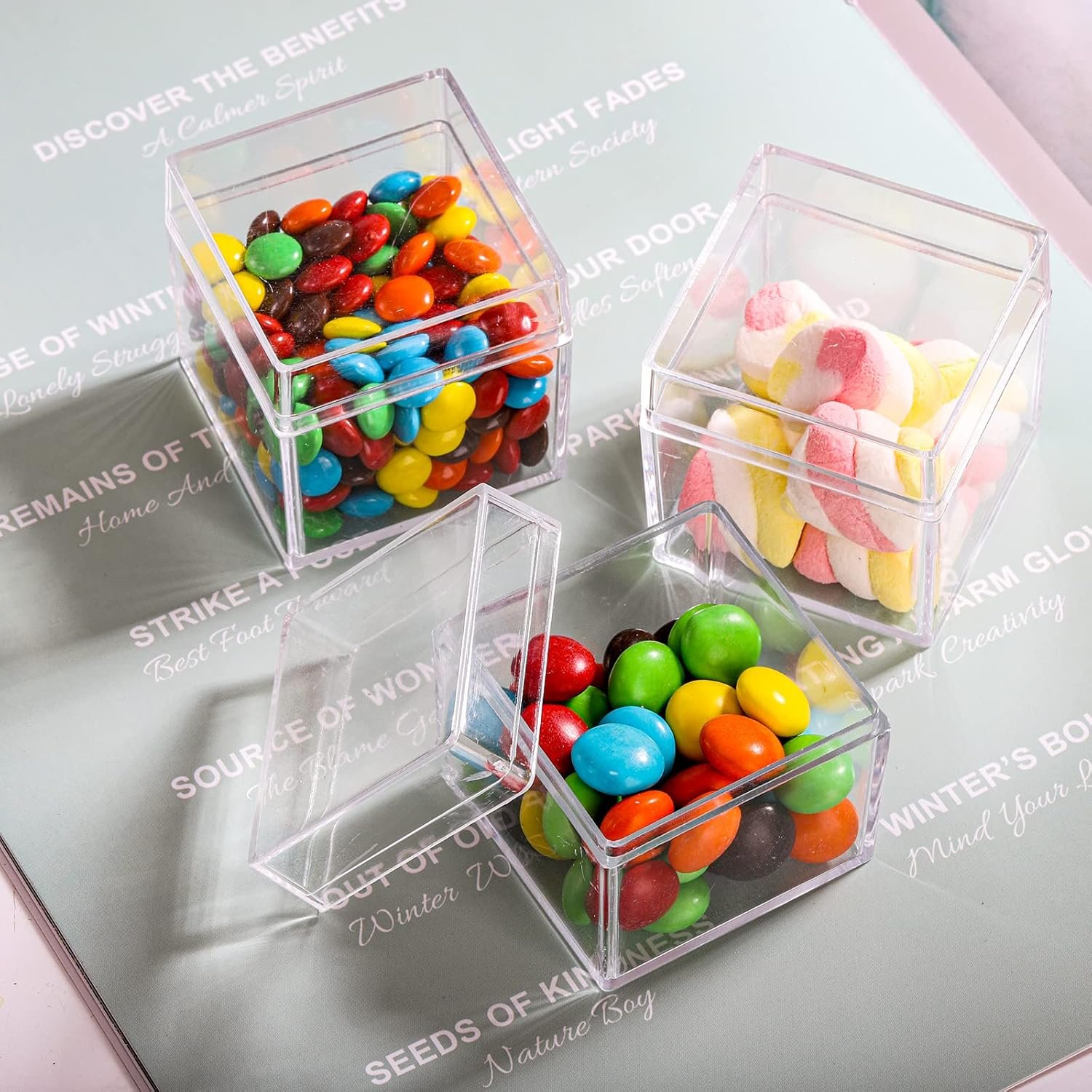 Produttore Scatole in Acrilico Trasparenti con Coperchio Logo Personalizzato Confezione da 36 Cubi Quadrati 2''x2''x2''/5x5x5 cm per Caramelle Oggettini Gioielli Bomboniere Marchio Bianco
