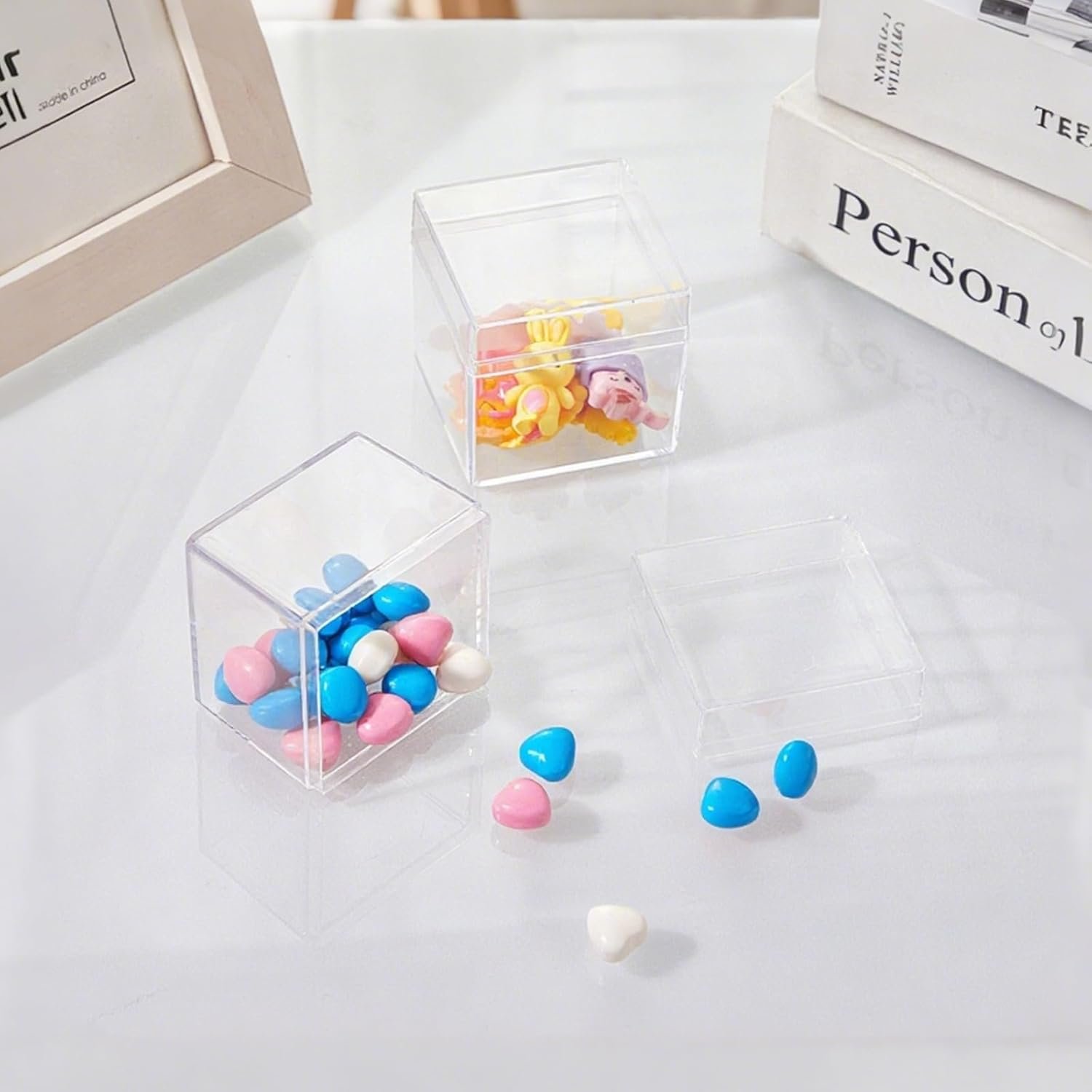 Produttore Scatole in Acrilico Trasparenti con Coperchio Logo Personalizzato Confezione da 36 Cubi Quadrati 2''x2''x2''/5x5x5 cm per Caramelle Oggettini Gioielli Bomboniere Marchio Bianco