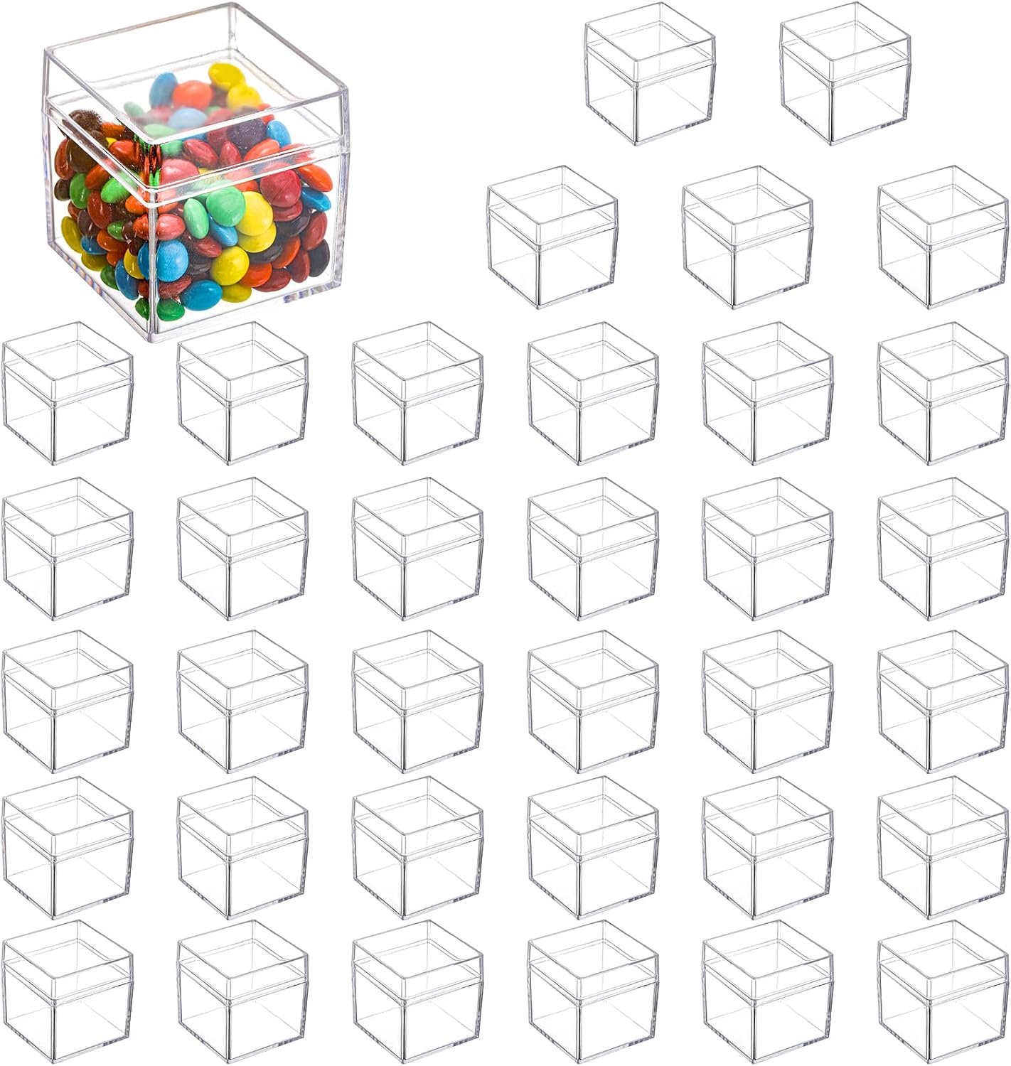 Produttore Scatole in Acrilico Trasparenti con Coperchio Logo Personalizzato Confezione da 36 Cubi Quadrati 2''x2''x2''/5x5x5 cm per Caramelle Oggettini Gioielli Bomboniere Marchio Bianco
