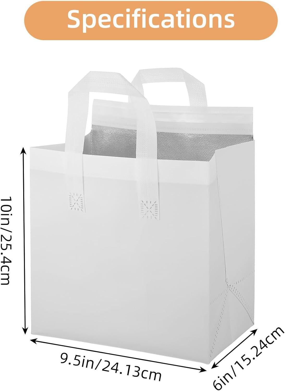 Fornitore con Logo Personalizzato Borse Termiche Bianche Isolate Asporto Confezione da 25 Marchio Bianco Riutilizzabili per Caffè Tè al Latte Cibi Caldi Freddi 24 x 15 x 25 cm