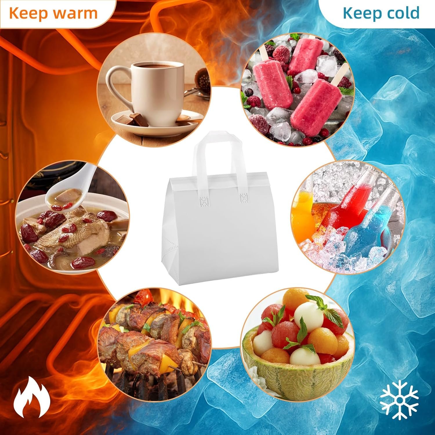 Fornitore con Logo Personalizzato Borse Termiche Bianche Isolate Asporto Confezione da 25 Marchio Bianco Riutilizzabili per Caffè Tè al Latte Cibi Caldi Freddi 24 x 15 x 25 cm