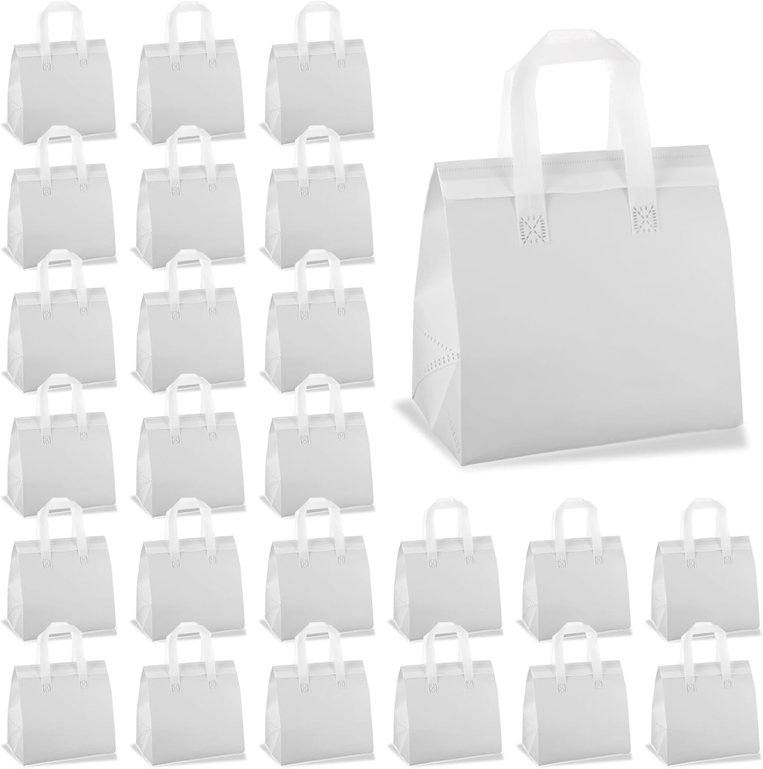 Fornitore con Logo Personalizzato Borse Termiche Bianche Isolate Asporto Confezione da 25 Marchio Bianco Riutilizzabili per Caffè Tè al Latte Cibi Caldi Freddi 24 x 15 x 25 cm