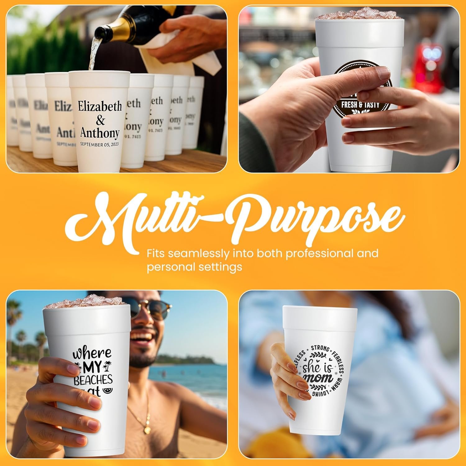 Logo Personalizzato su Bicchieri Monouso in Polistirolo dal Produttore per Feste Matrimoni ed Eventi Marchio Bianco (16oz-100 pz)