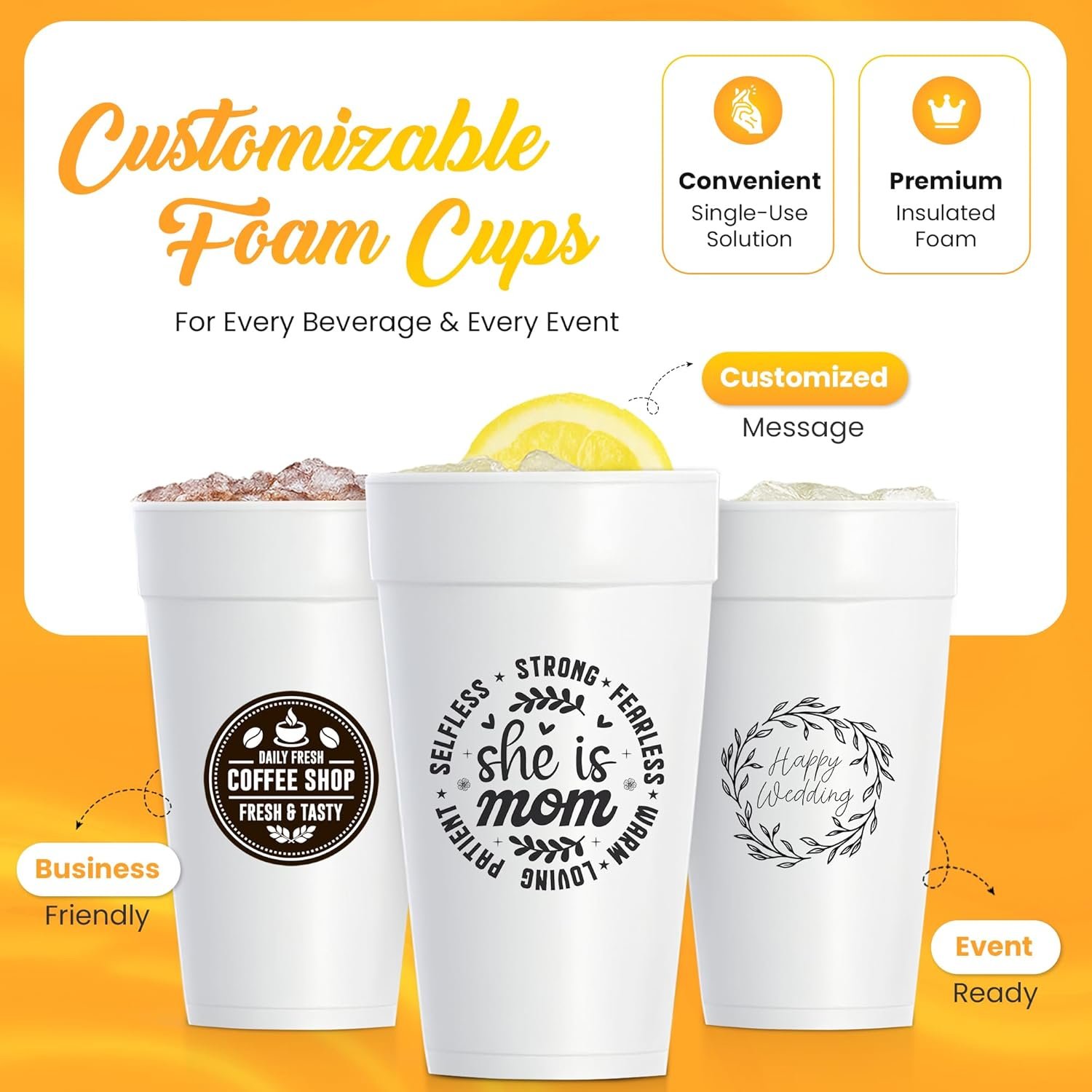 Logo Personalizzato su Bicchieri Monouso in Polistirolo dal Produttore per Feste Matrimoni ed Eventi Marchio Bianco (16oz-100 pz)