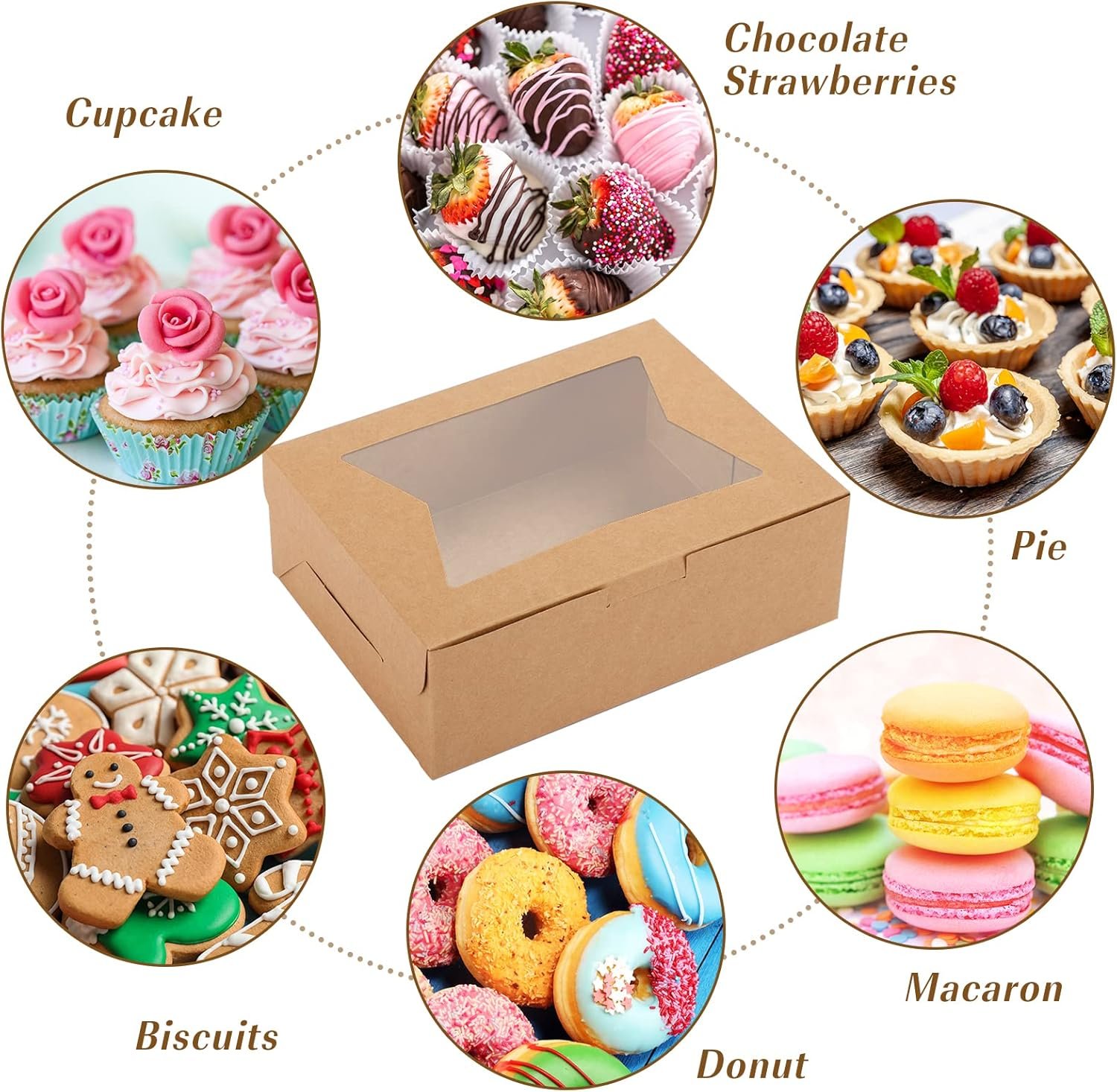 Produttore Scatole Biscotti 32 Pz 8x6x2.5 Con Finestra 3 Stili Logo Personalizzato Per Fragole Cioccolato Dessert Donuts Cupcakes Muffins Marchio Bianco