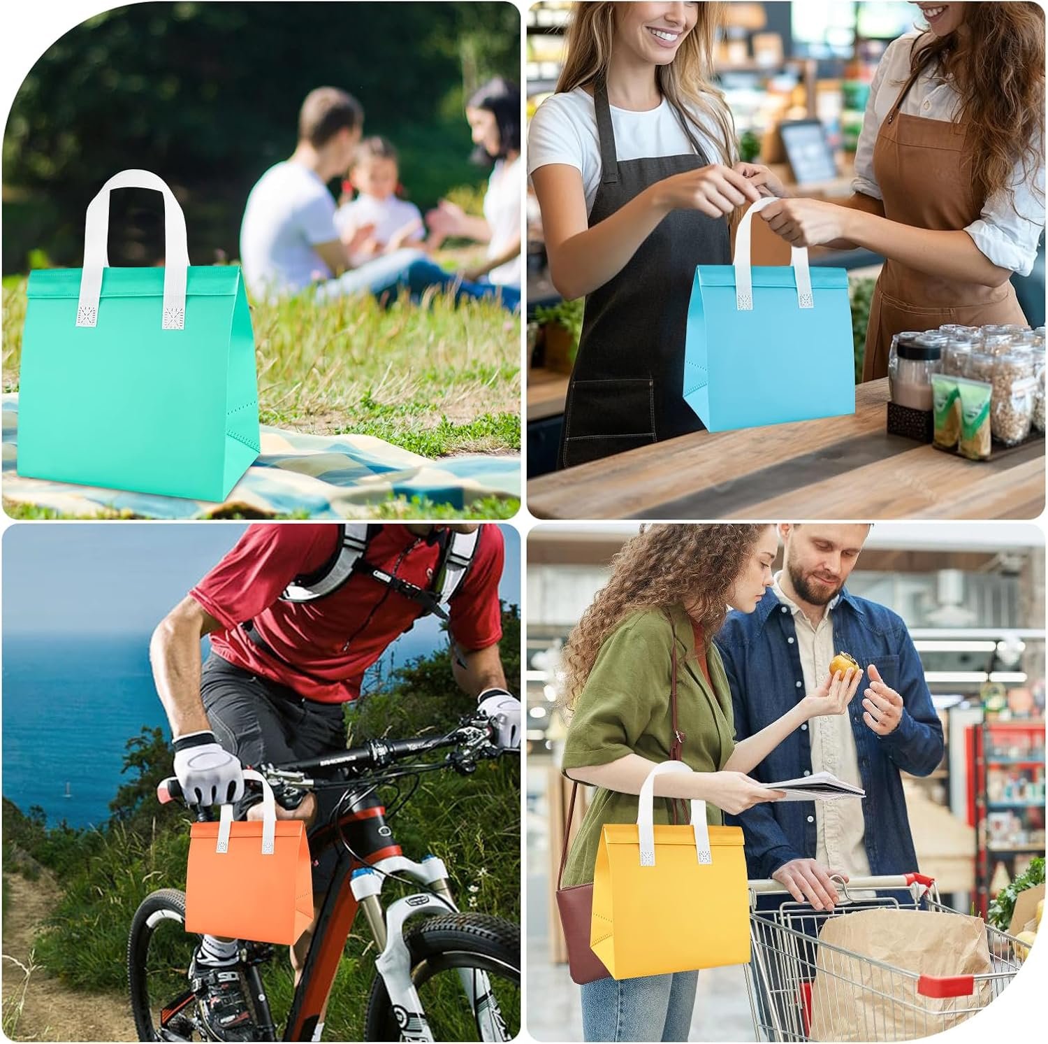 Fornitore Borse Termiche Monouso per Asporto 25pz 9.2 x 9 x 5.9 in con Logo Personalizzato Isolate Pranzo per Cibi Caldi Freddi Caffè Tè al Latte Food Delivery Catering Ristoranti Negozi Alimentari Marchio Bianco 5 Colori