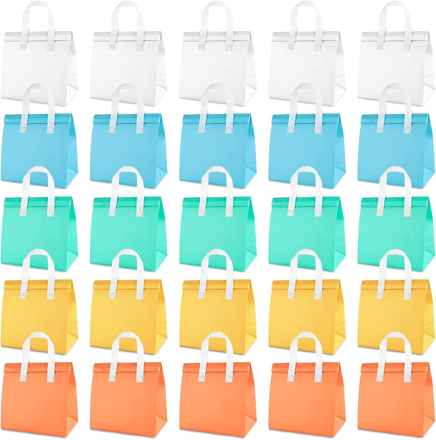 Fornitore Borse Termiche Monouso per Asporto 25pz 9.2 x 9 x 5.9 in con Logo Personalizzato Isolate Pranzo per Cibi Caldi Freddi Caffè Tè al Latte Food Delivery Catering Ristoranti Negozi Alimentari Marchio Bianco 5 Colori