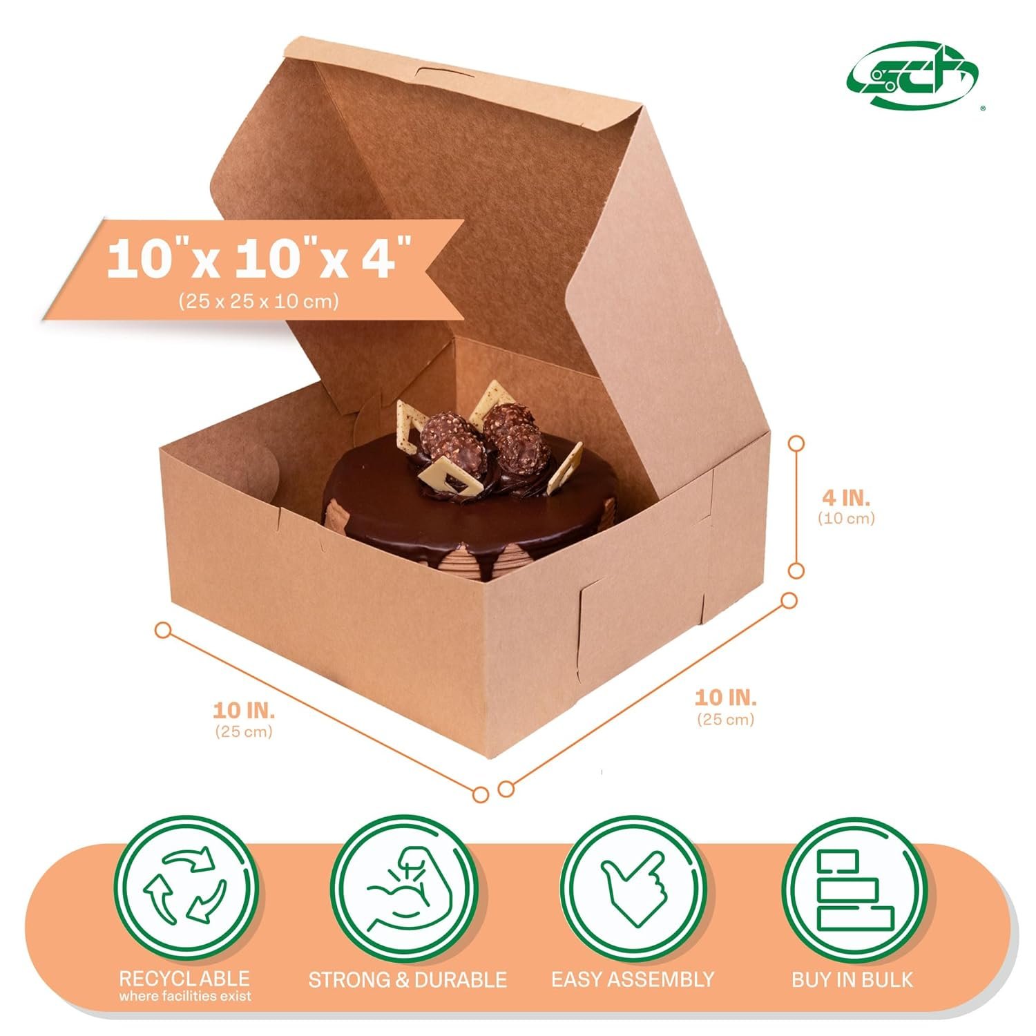 Produttore di Scatole da Pasticceria Kraft Monopezzo Senza Finestra 10 x 10 x 4 Marrone Carta con Logo Personalizzato 100 Pz Marchio Bianco