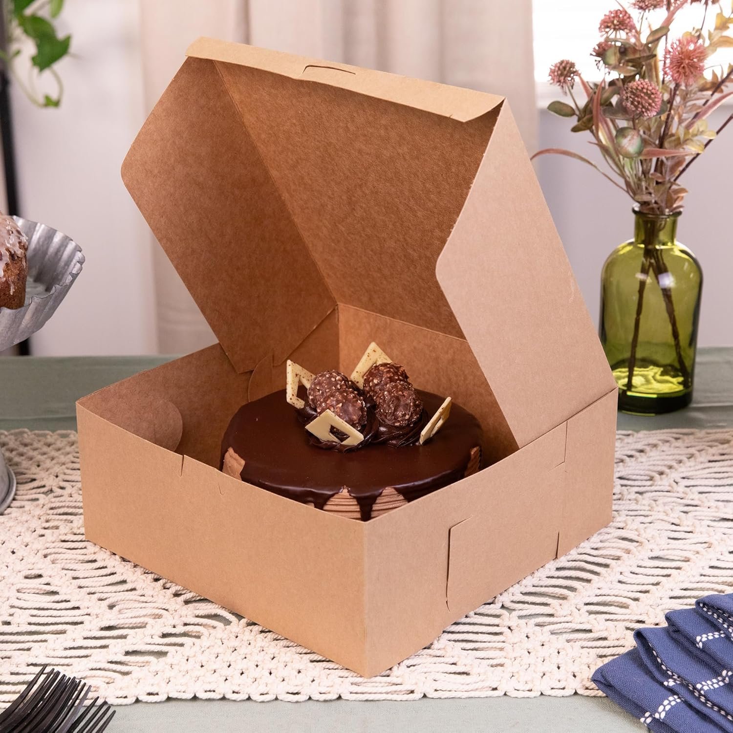 Produttore di Scatole da Pasticceria Kraft Monopezzo Senza Finestra 10 x 10 x 4 Marrone Carta con Logo Personalizzato 100 Pz Marchio Bianco