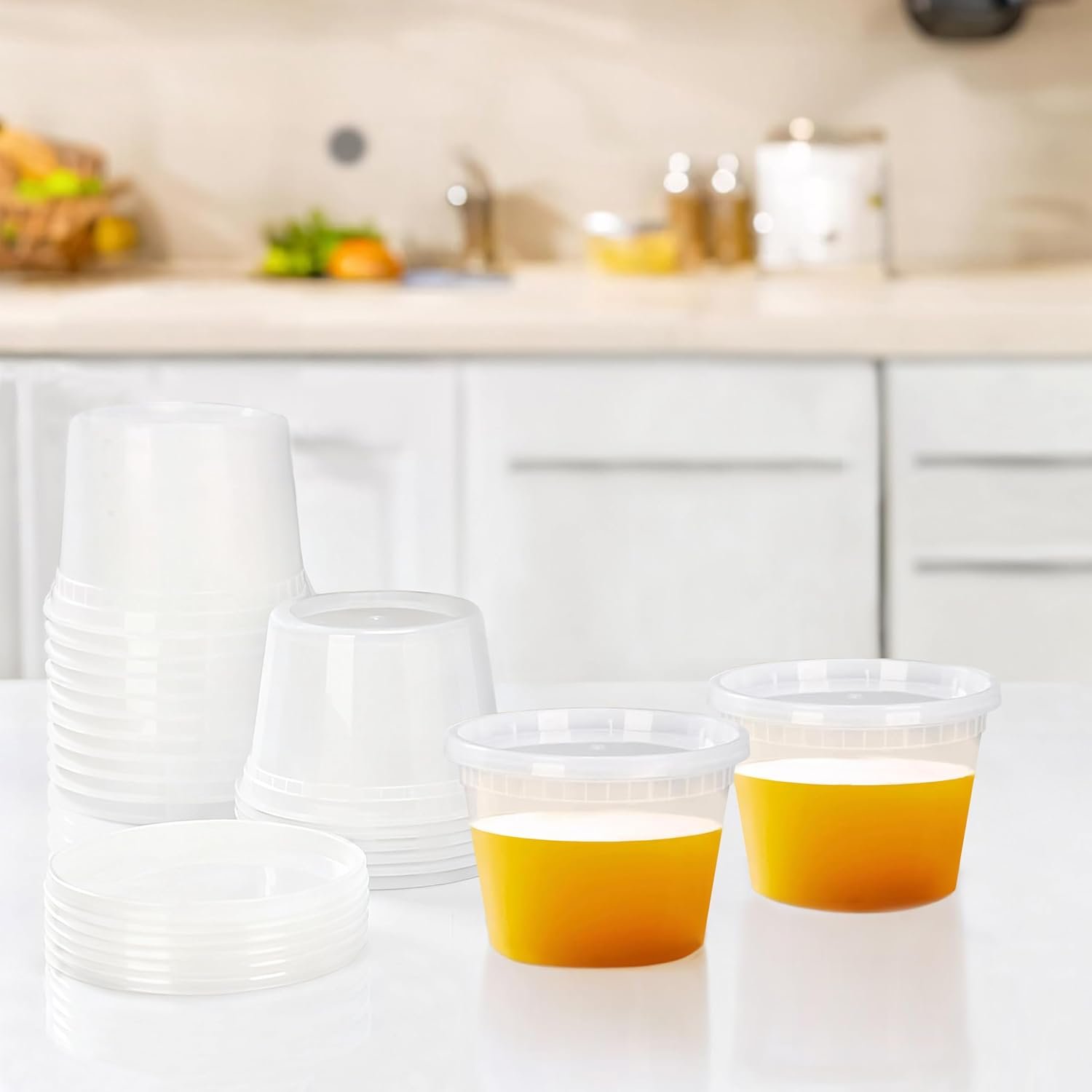 Logo Personalizzato 50 Set Contenitori Deli Plastica 16 Oz con Coperchi - Trasparenti Ermetici per Conservazione Alimenti e Preparazione Pasti Marchio Bianco - Senza BPA Impilabili a Tenuta Stagna Idonei Microonde Congelatore dal Fornitore