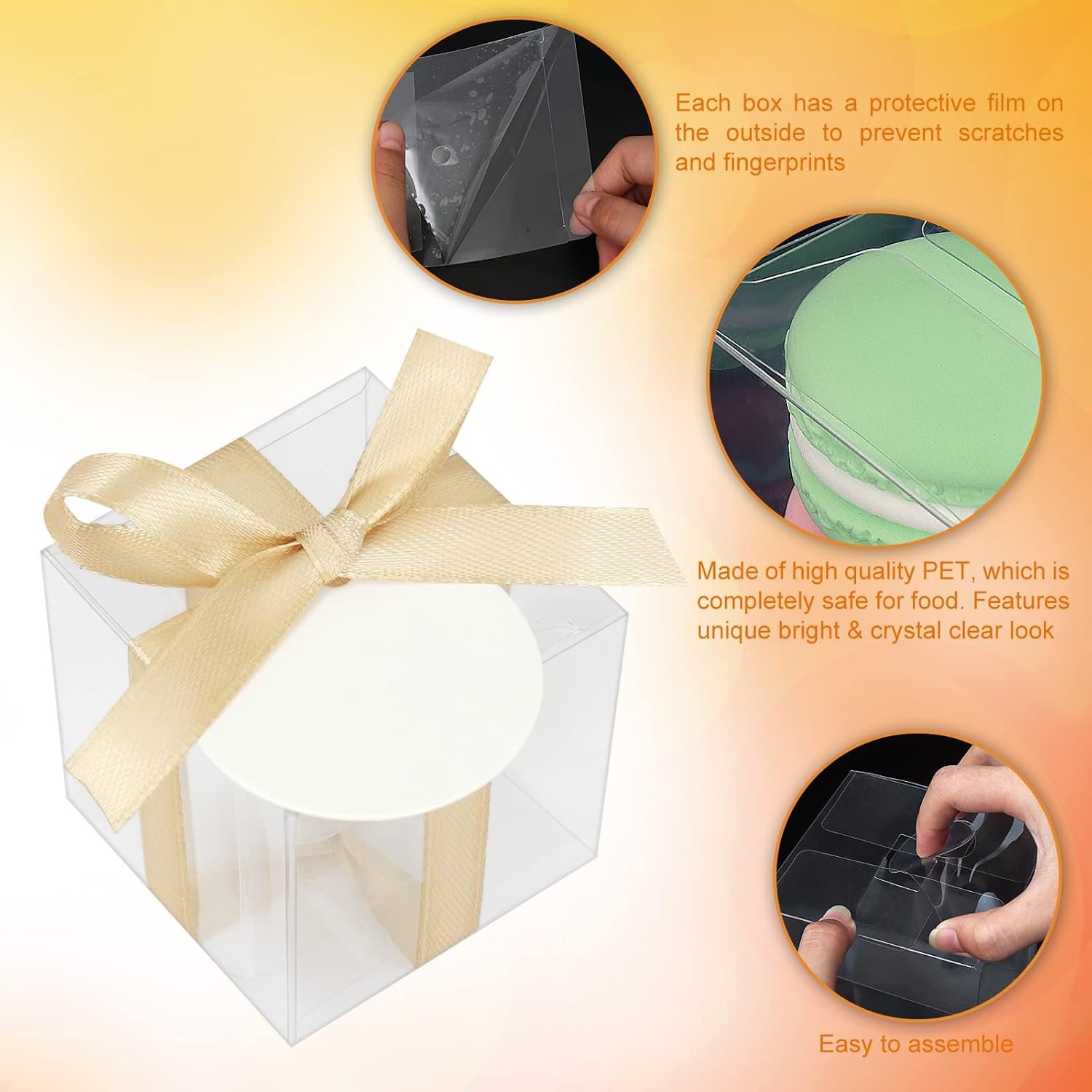 Marchio Bianco Scatole Trasparenti 35 pz 4x4x4 Pollici PET con Coperchio per Bomboniere Cupcake Regali Matrimonio Baby Shower Logo Personalizzato Fornitore