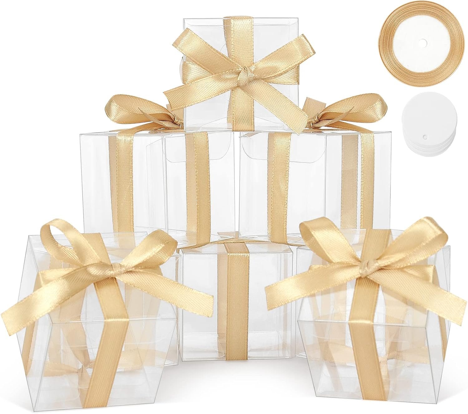 Marchio Bianco Scatole Trasparenti 35 pz 4x4x4 Pollici PET con Coperchio per Bomboniere Cupcake Regali Matrimonio Baby Shower Logo Personalizzato Fornitore