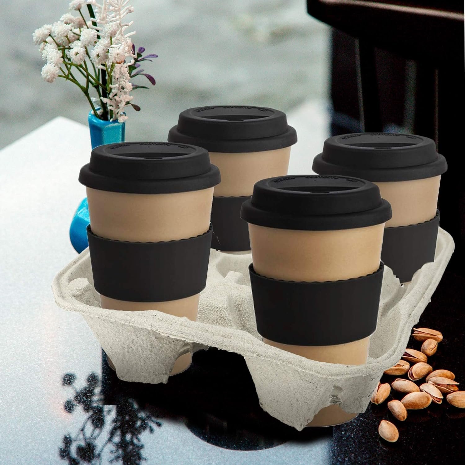Produttore Portabevande 4 Tazze Fibra Cellulosa 8-32 oz con Logo Personalizzato per Consegne Marchio Bianco Confezione da 25