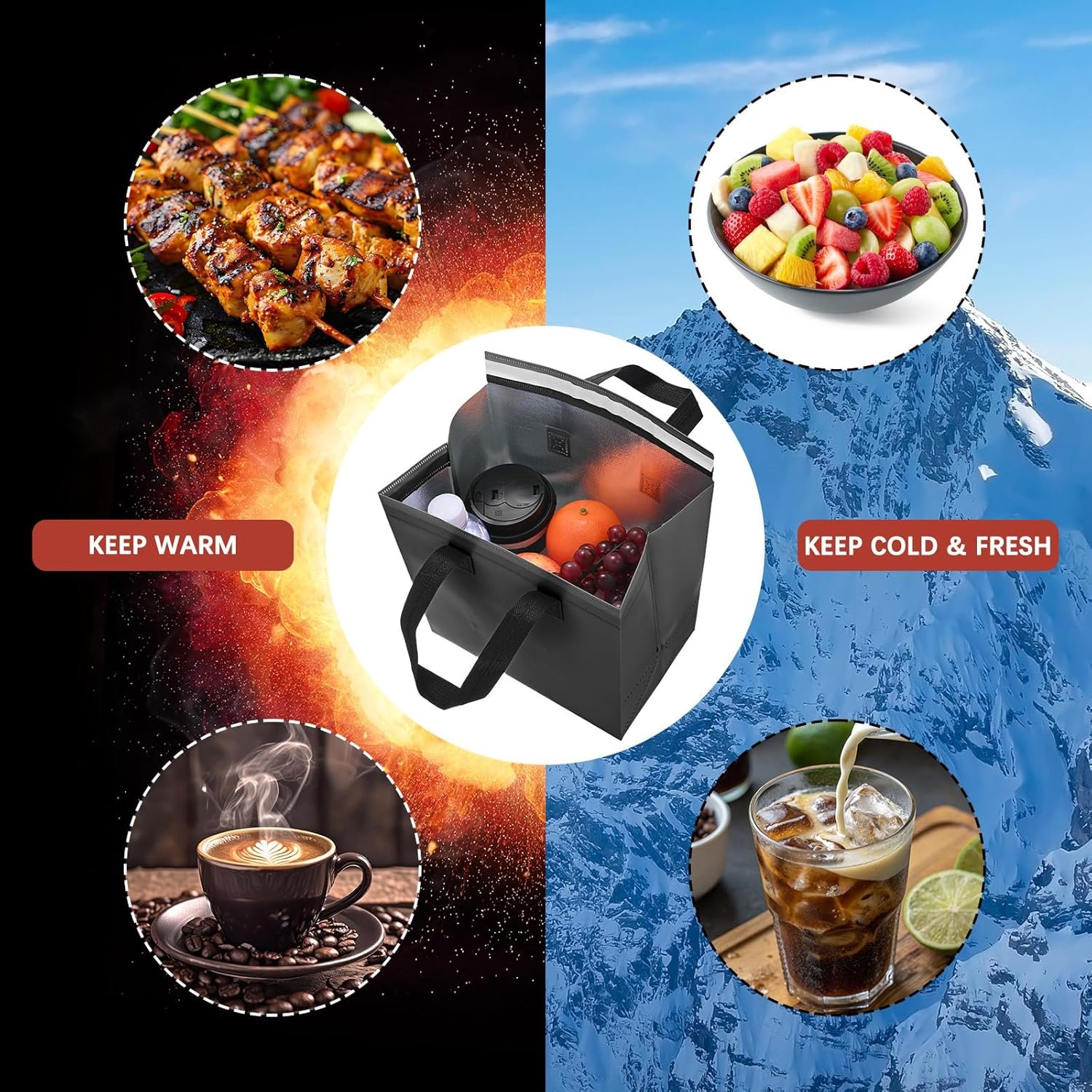Marchio Bianco Buste Termiche per Asporto [20PZ] Bulk Isolamento Termico per Cibi Caldi Freddi Surgelati Consegne Conservazione Fresca Logo Personalizzato [Nero-9.4IN] Produttore