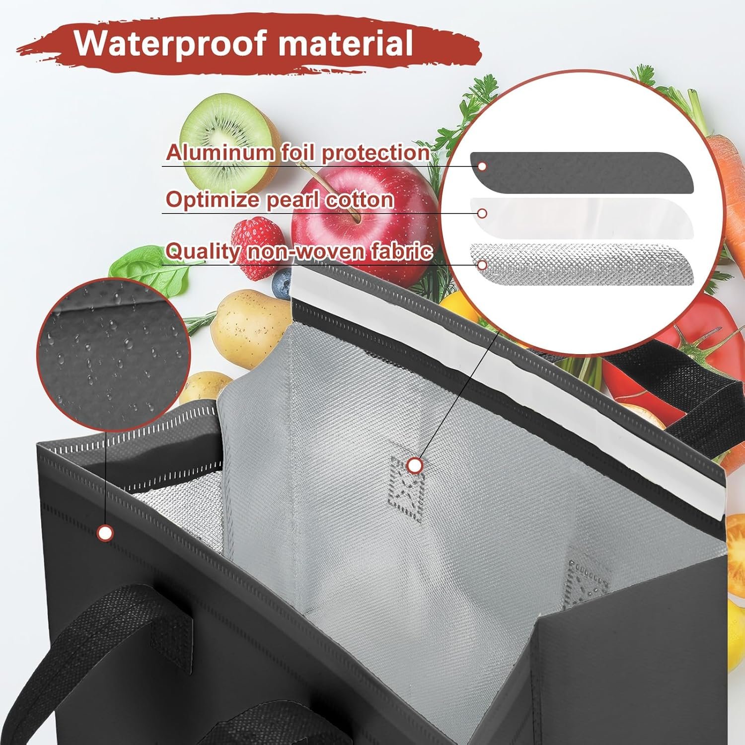 Marchio Bianco Buste Termiche per Asporto [20PZ] Bulk Isolamento Termico per Cibi Caldi Freddi Surgelati Consegne Conservazione Fresca Logo Personalizzato [Nero-9.4IN] Produttore