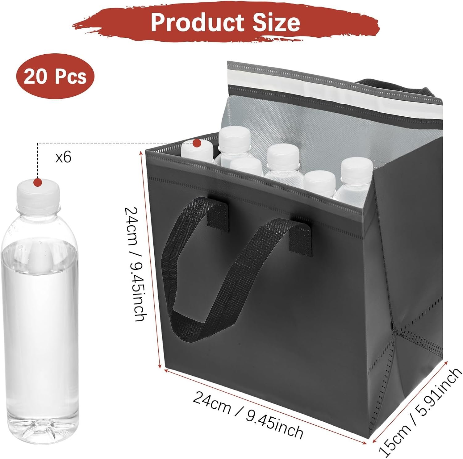 Marchio Bianco Buste Termiche per Asporto [20PZ] Bulk Isolamento Termico per Cibi Caldi Freddi Surgelati Consegne Conservazione Fresca Logo Personalizzato [Nero-9.4IN] Produttore