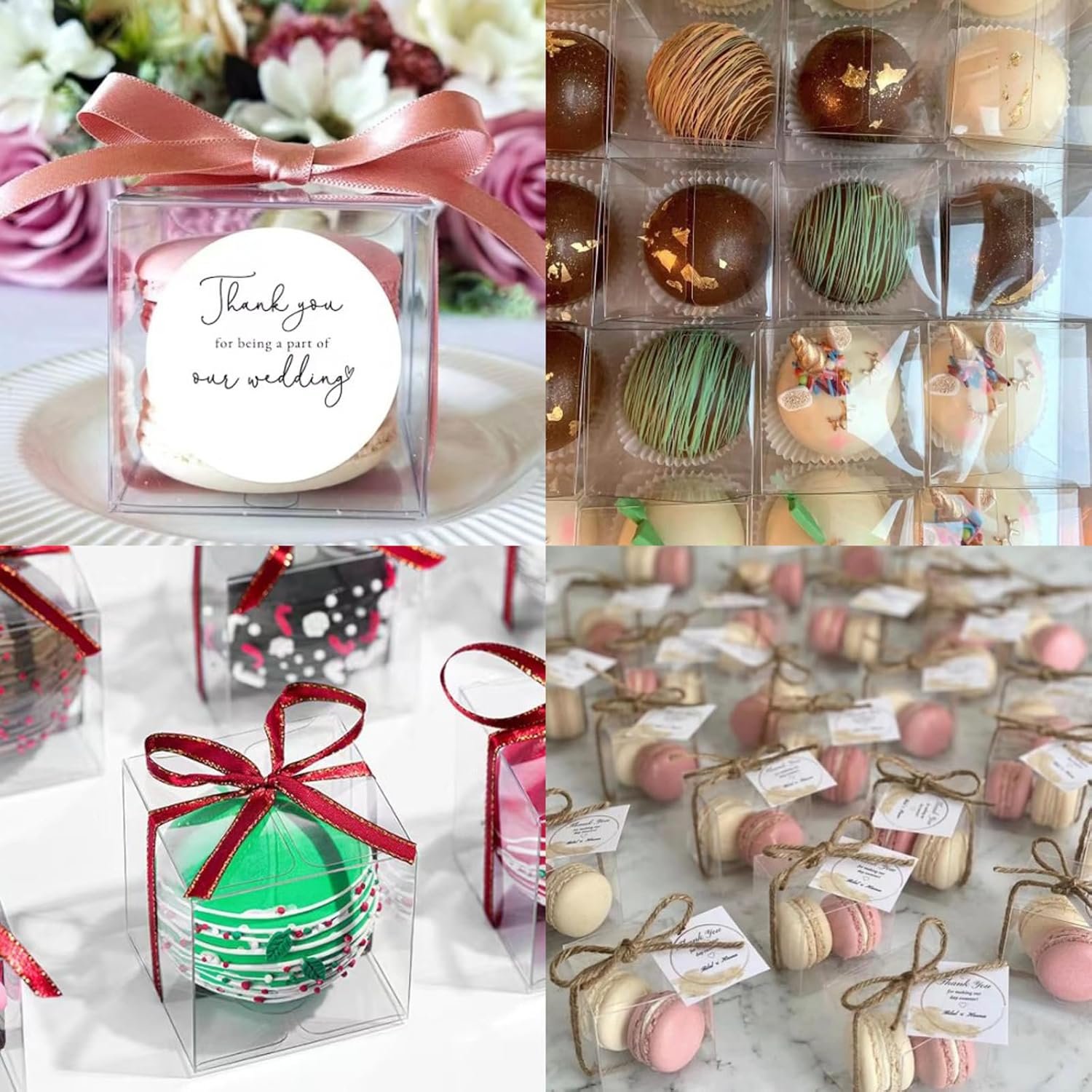 Marchio Bianco Confezione da 100 Scatole in Plastica Trasparente 3x3x3 Pollici con Logo Personalizzato per Bombe di Cioccolato Caldo Pasticcini e Biscotti dal Produttore