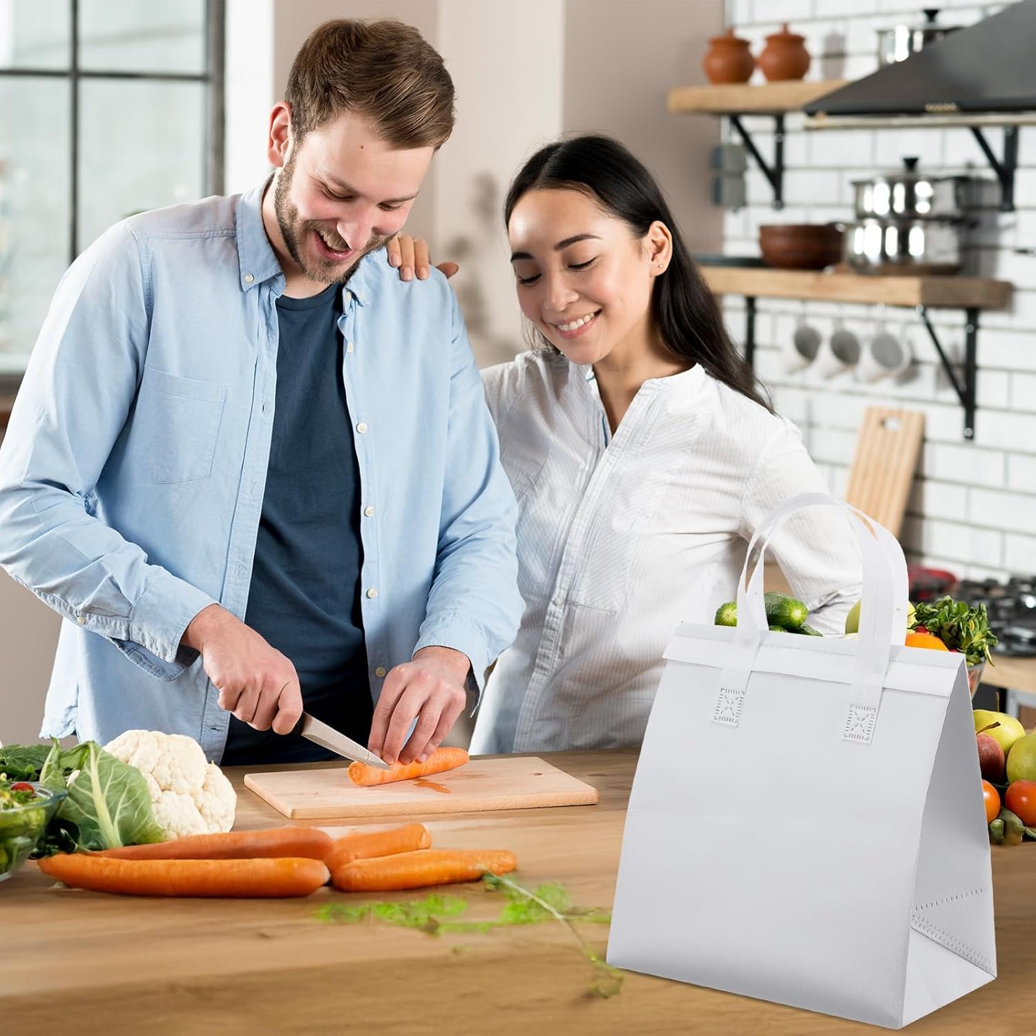 Marchio Bianco Borse Termiche Isolate per Asporto 50 Pezzi Bulk con Logo Personalizzato per Caffè Tè al Latte Cibi Caldi Freddi Pesce Fresco Consegne Pizza Catering Ristoranti Negozi Alimentari dal Fornitore (Bianche)