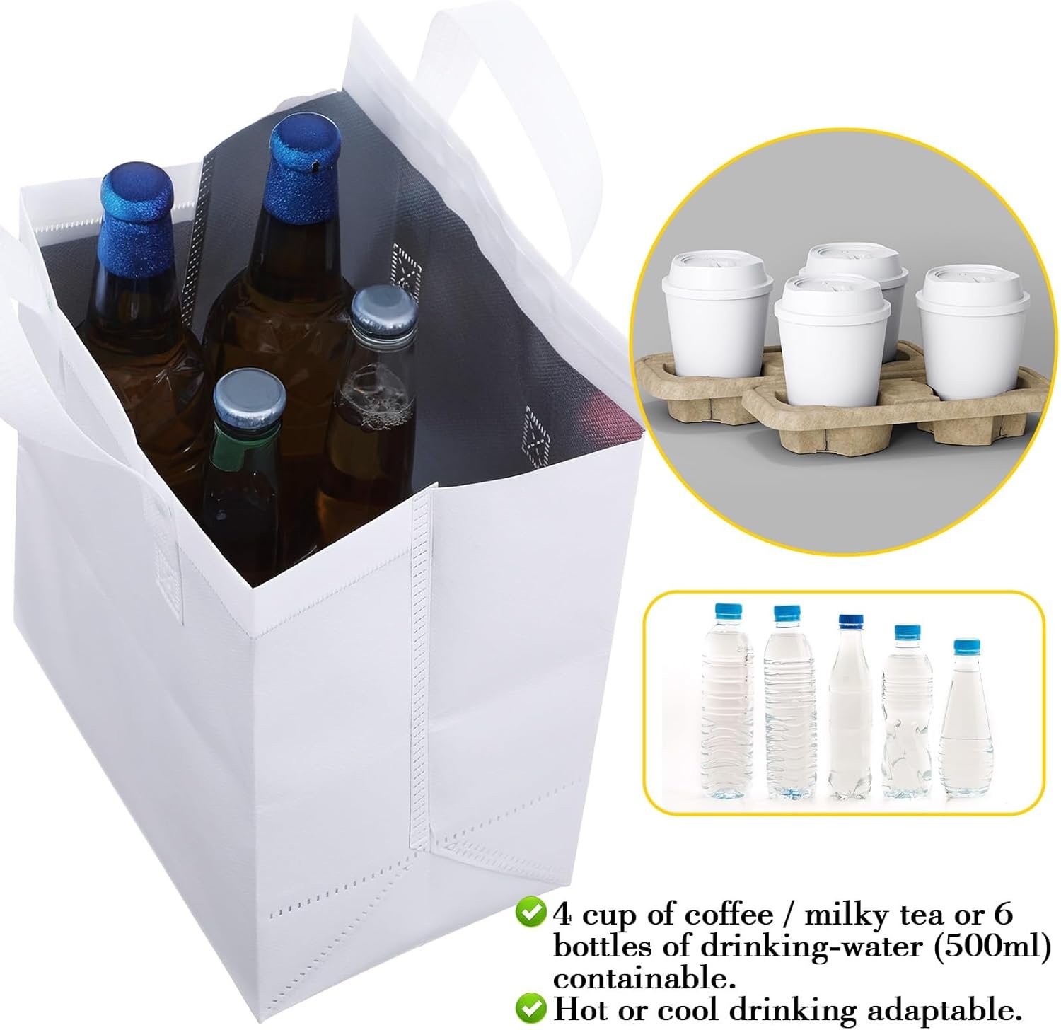 Marchio Bianco Borse Termiche Isolate per Asporto 50 Pezzi Bulk con Logo Personalizzato per Caffè Tè al Latte Cibi Caldi Freddi Pesce Fresco Consegne Pizza Catering Ristoranti Negozi Alimentari dal Fornitore (Bianche)