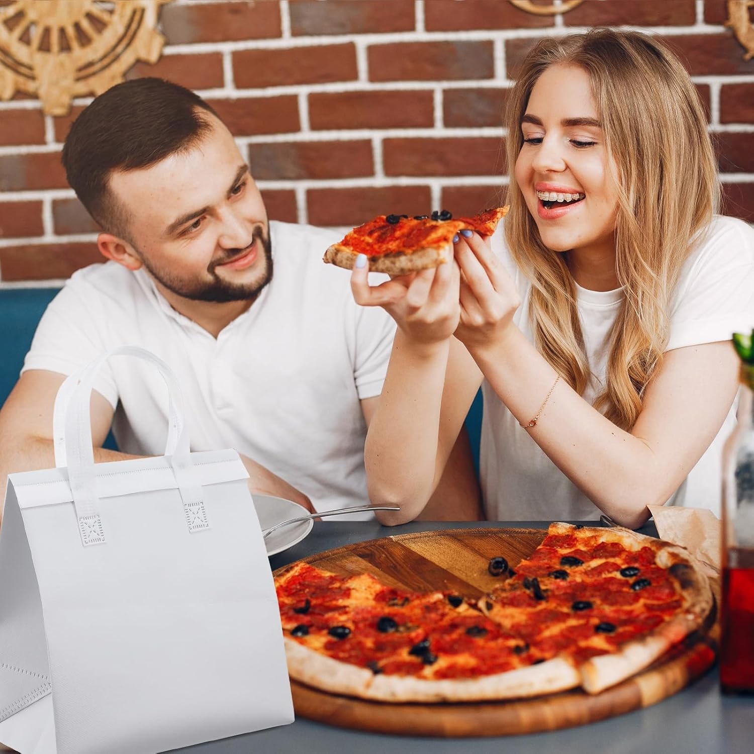 Marchio Bianco Borse Termiche Isolate per Asporto 50 Pezzi Bulk con Logo Personalizzato per Caffè Tè al Latte Cibi Caldi Freddi Pesce Fresco Consegne Pizza Catering Ristoranti Negozi Alimentari dal Fornitore (Bianche)